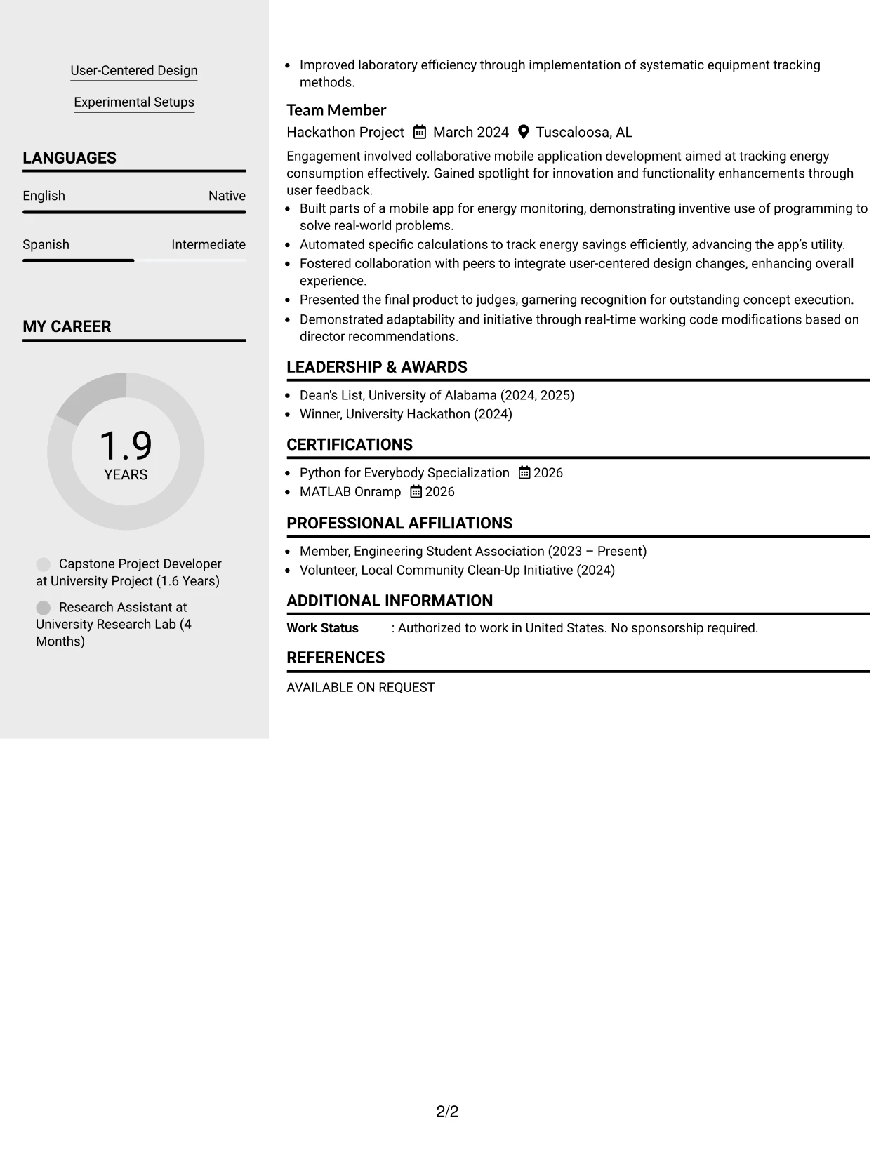 Resume Example Page 2