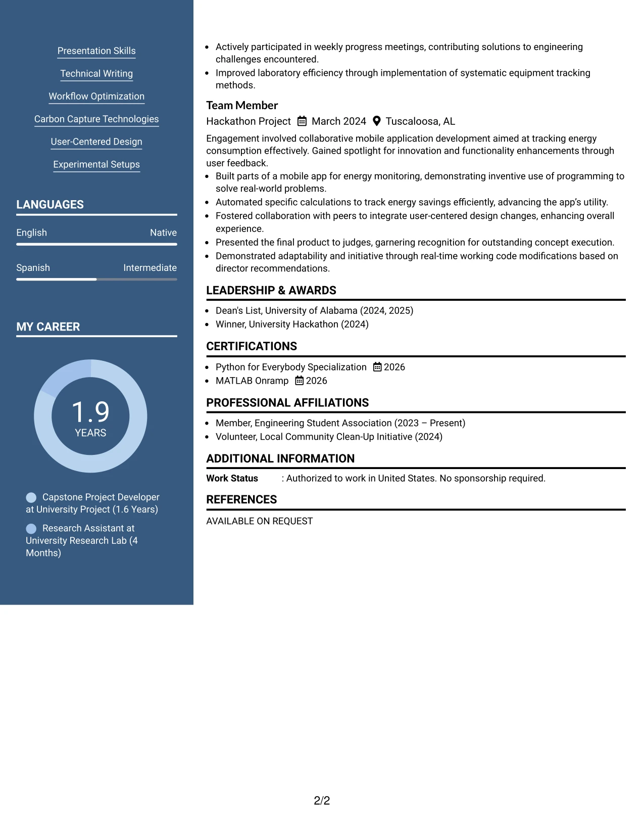 Resume Example Page 2