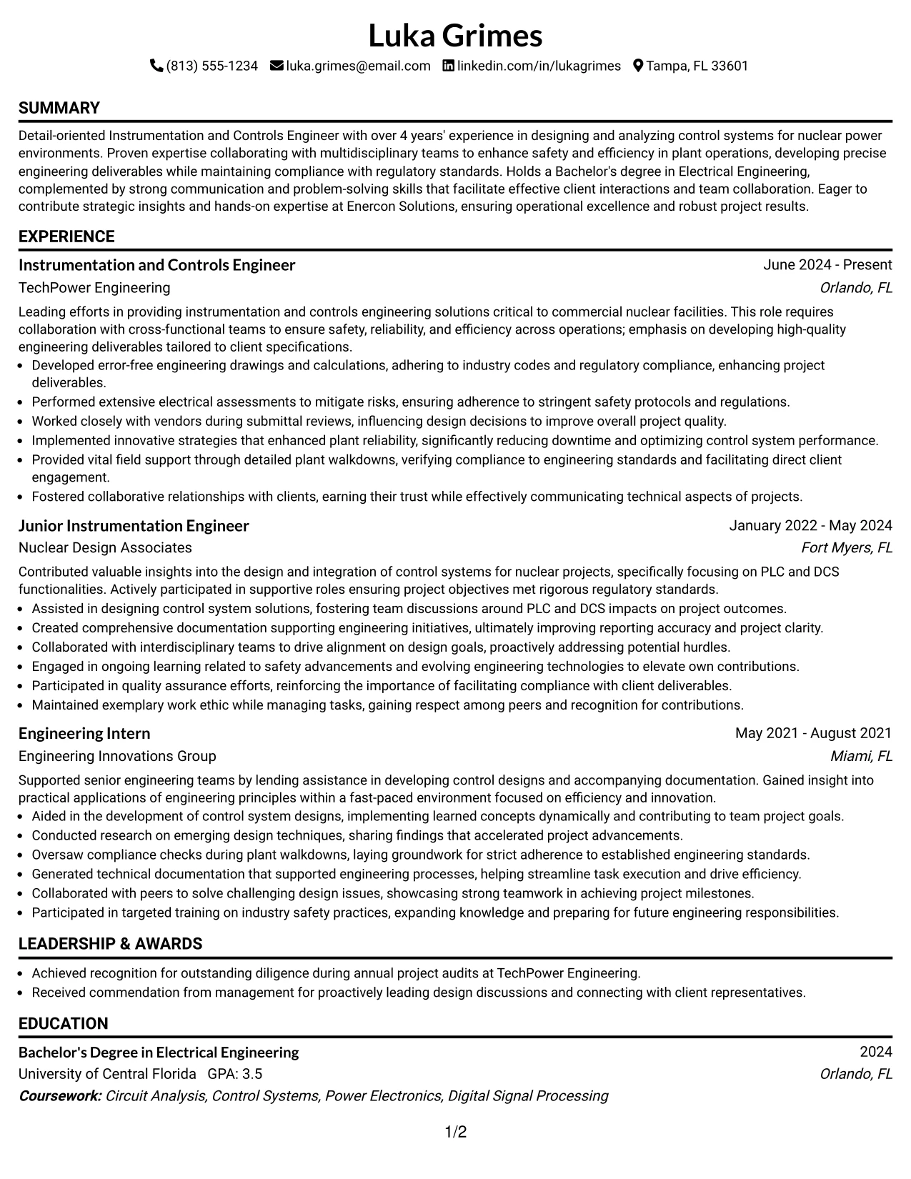 Resume Example Page 1