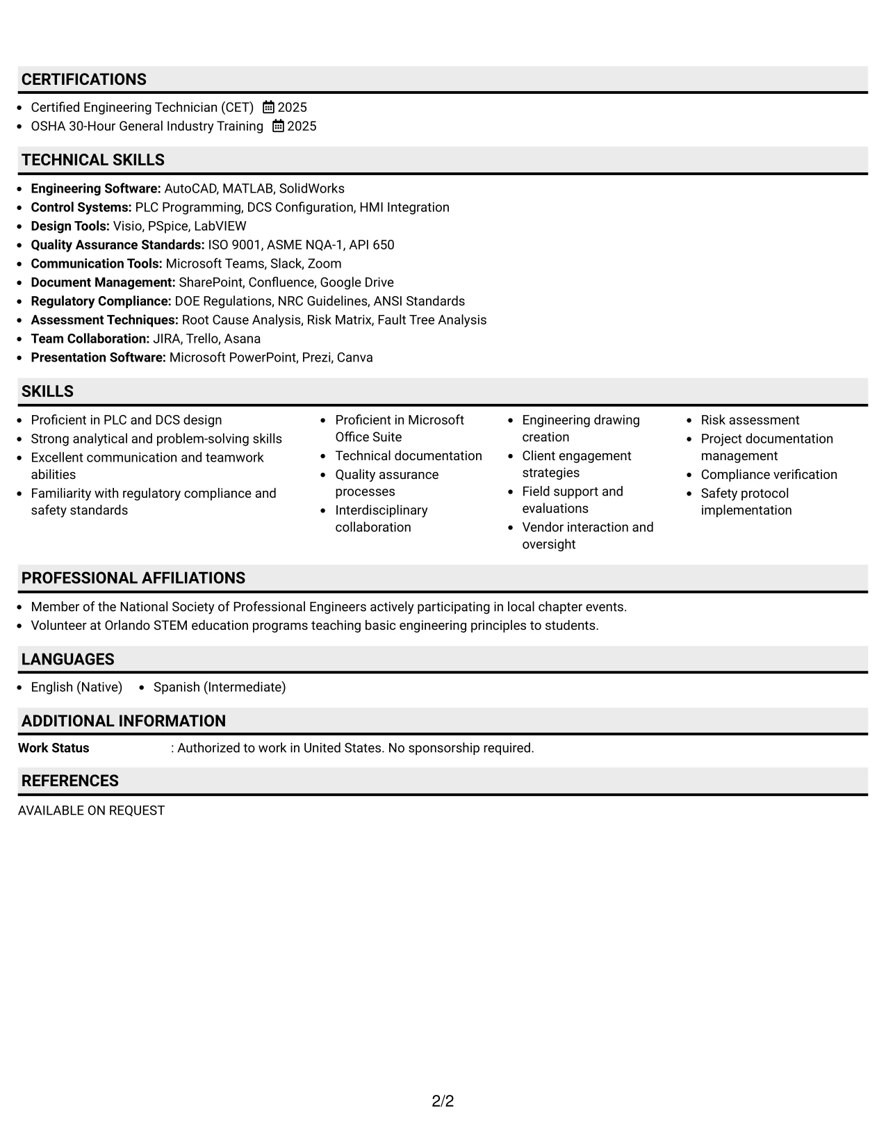 Resume Example Page 2