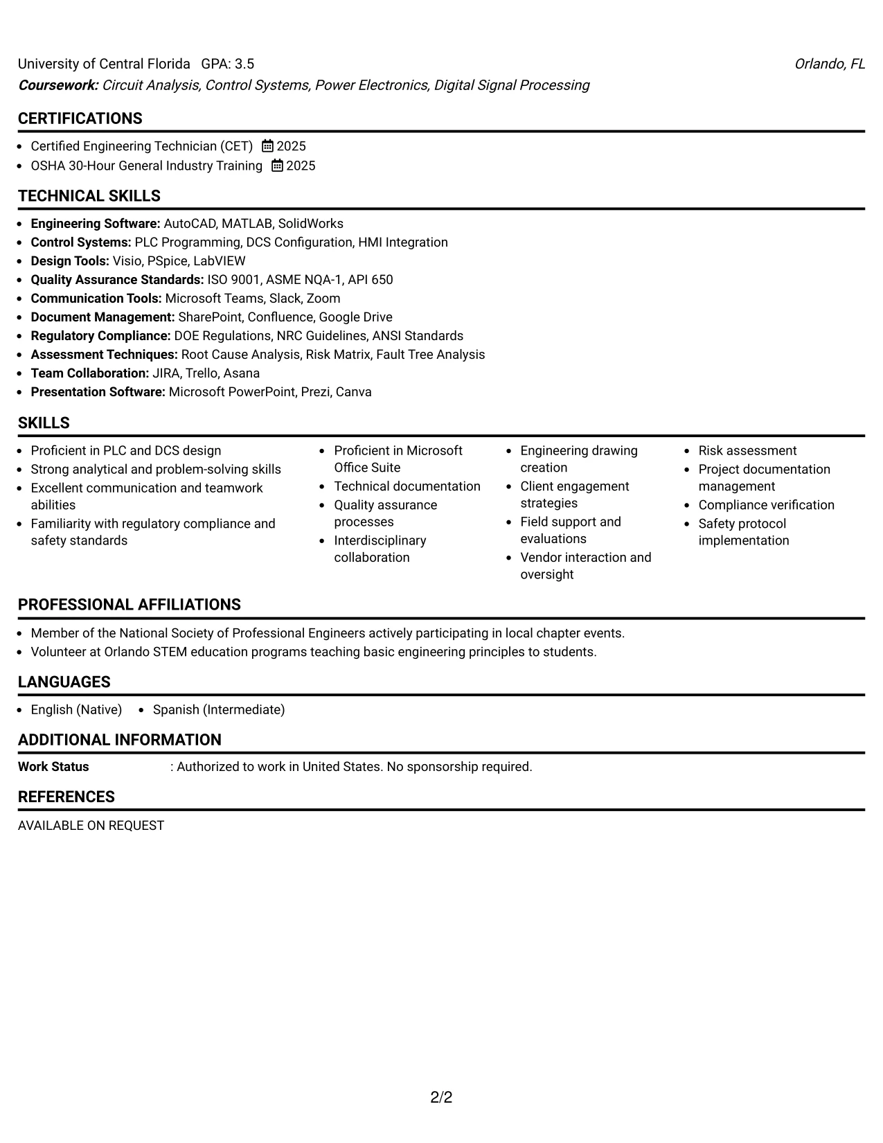 Resume Example Page 2