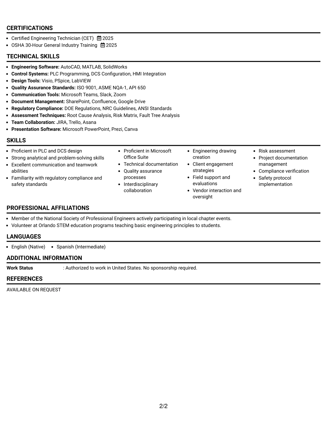Resume Example Page 2