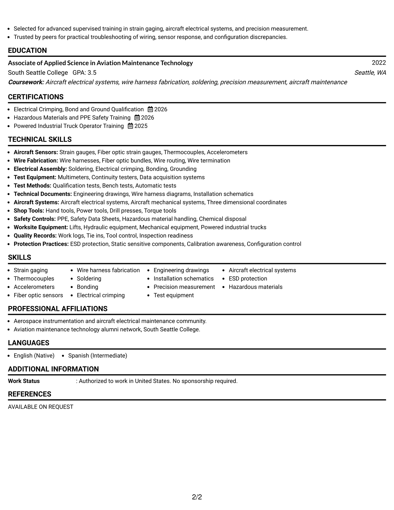Resume Example Page 2