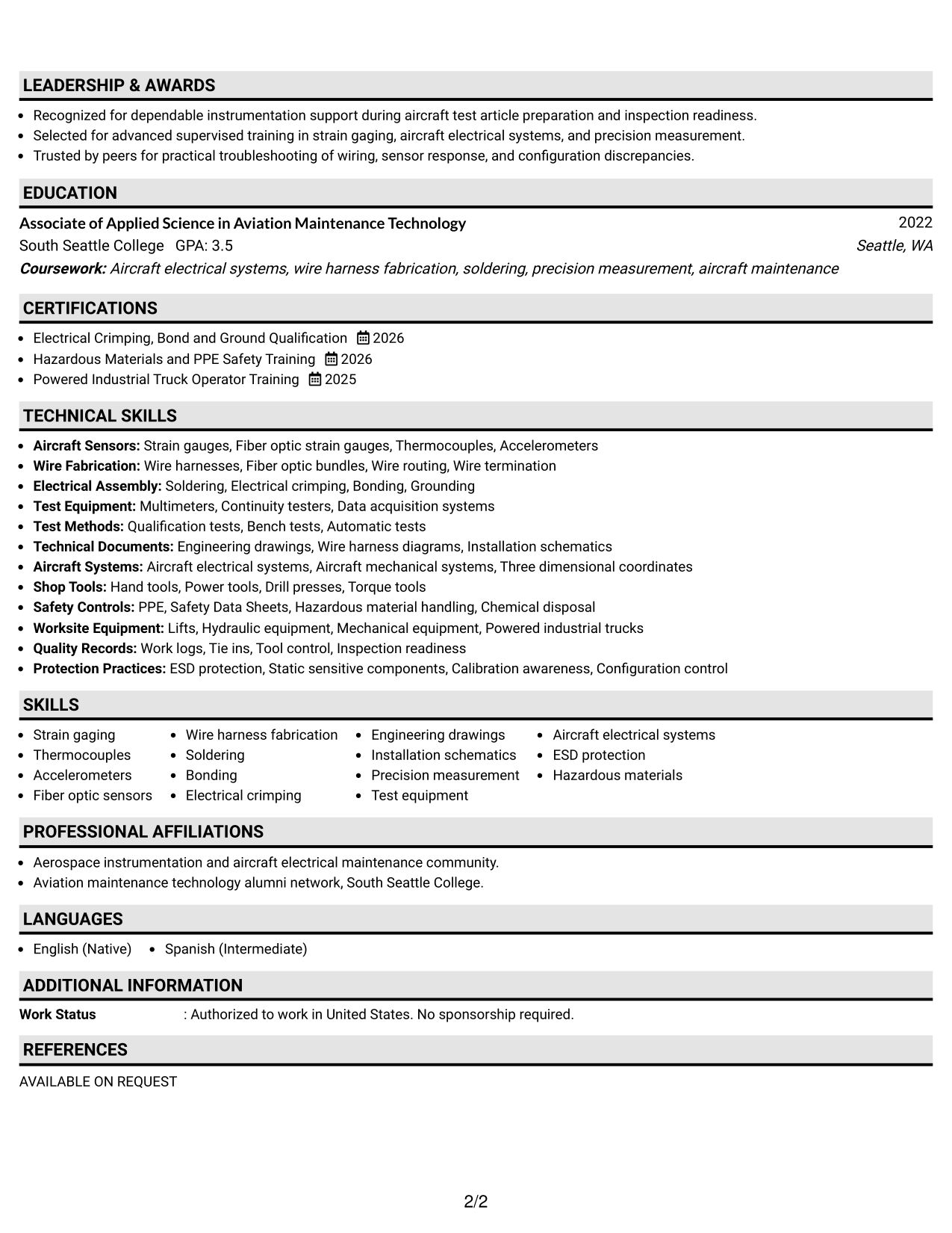 Resume Example Page 2