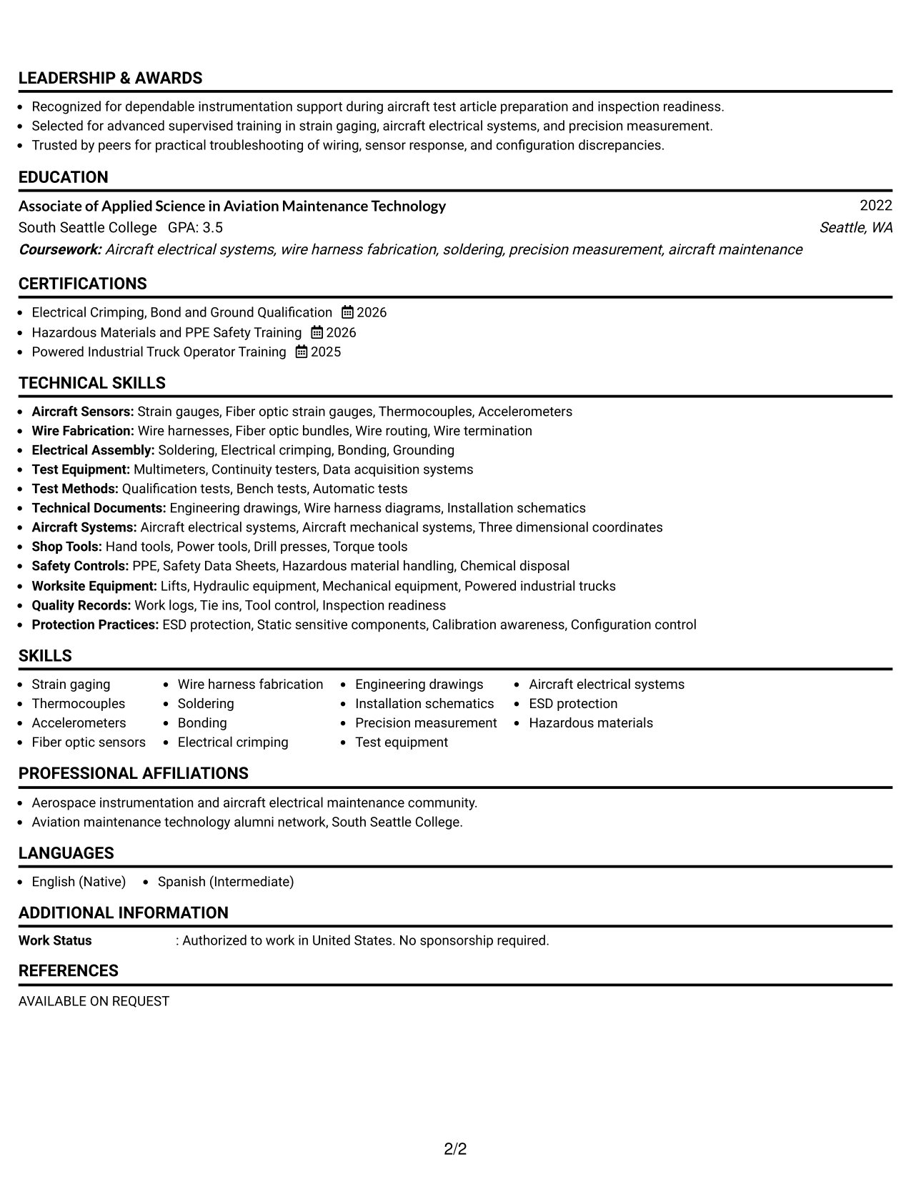 Resume Example Page 2