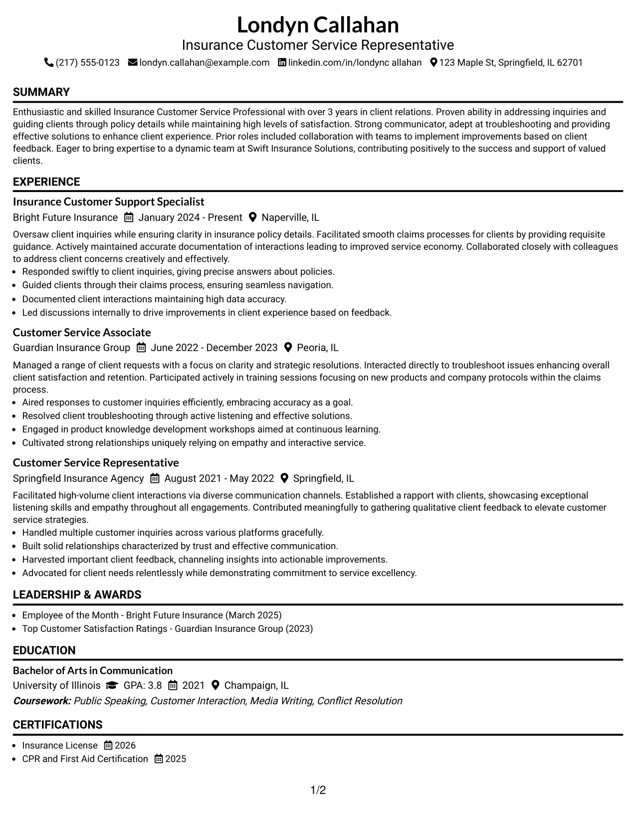 Resume Example Page 1