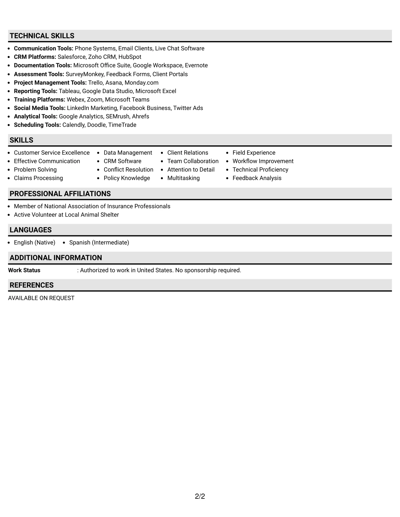 Resume Example Page 2