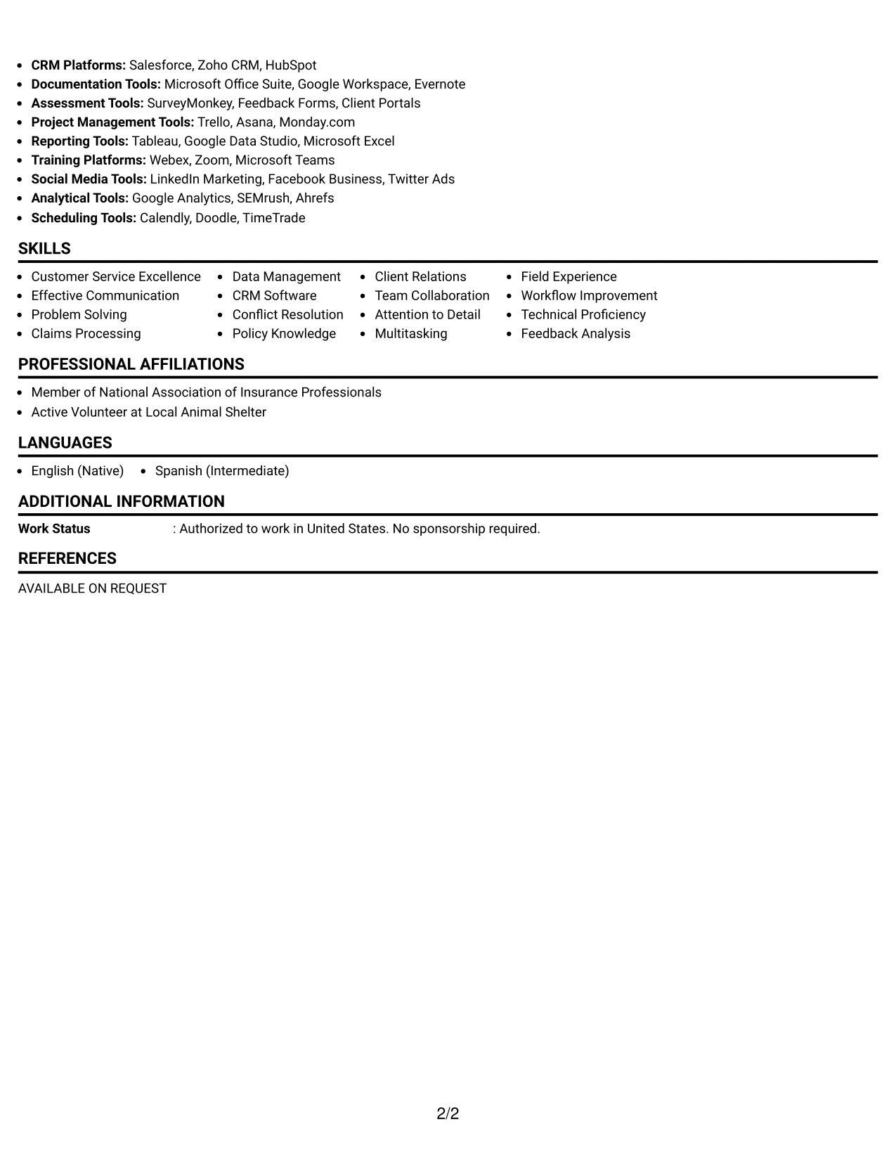 Resume Example Page 2