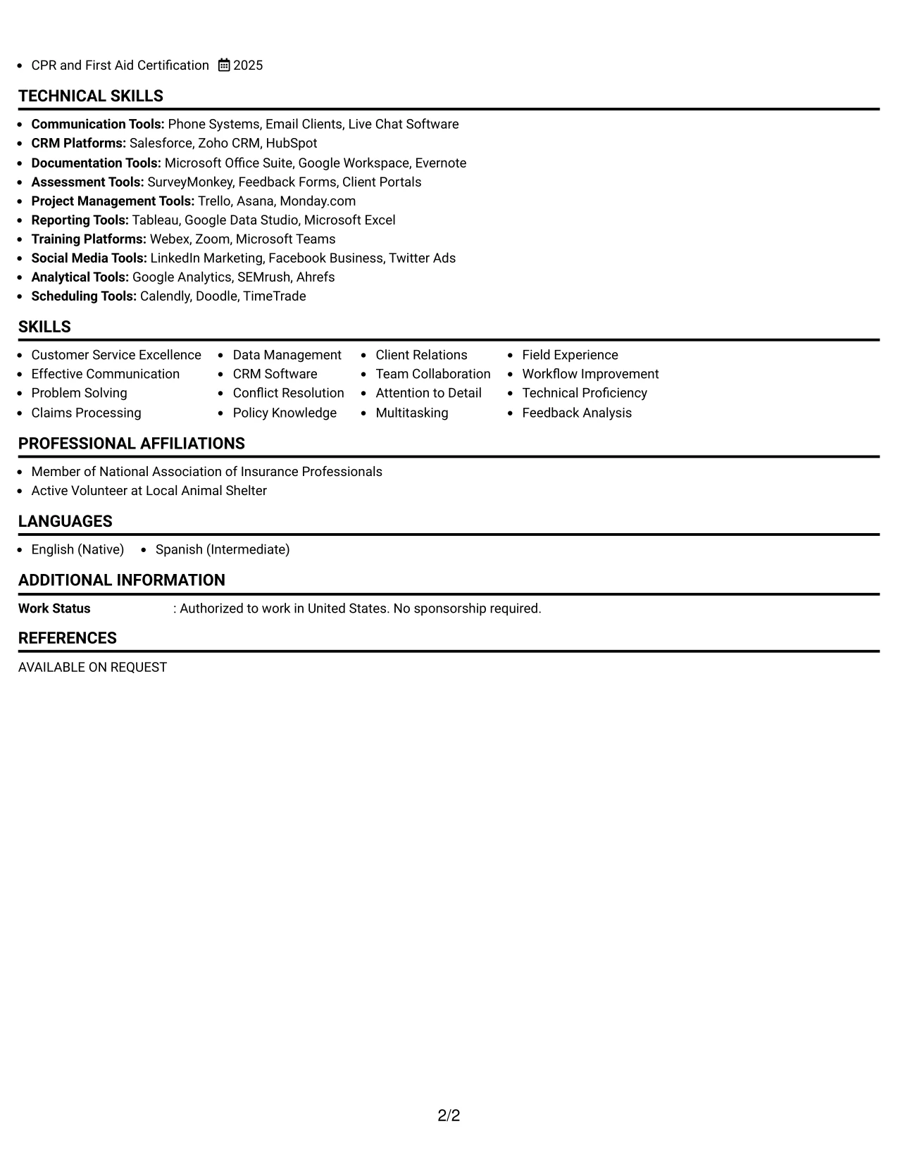 Resume Example Page 2