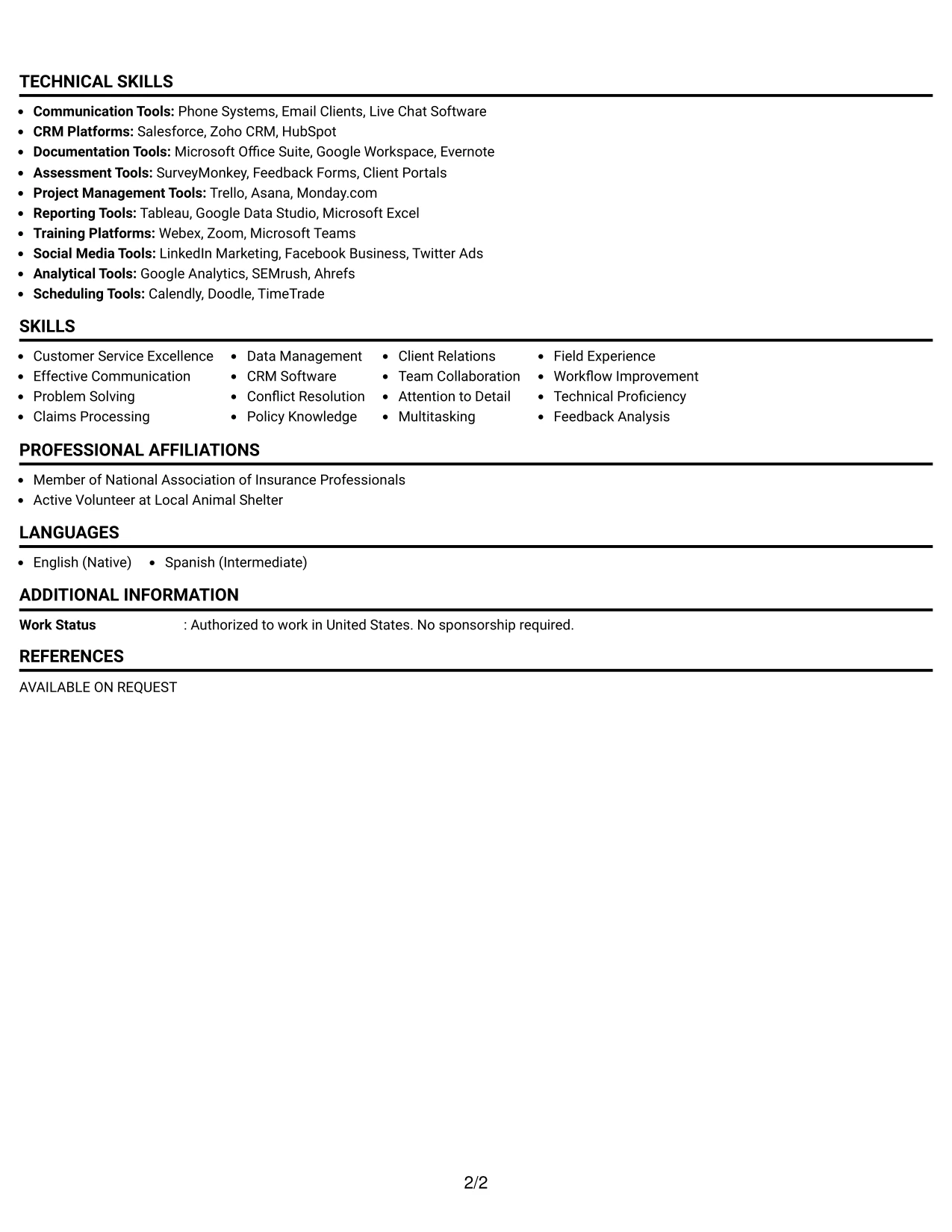 Resume Example Page 2
