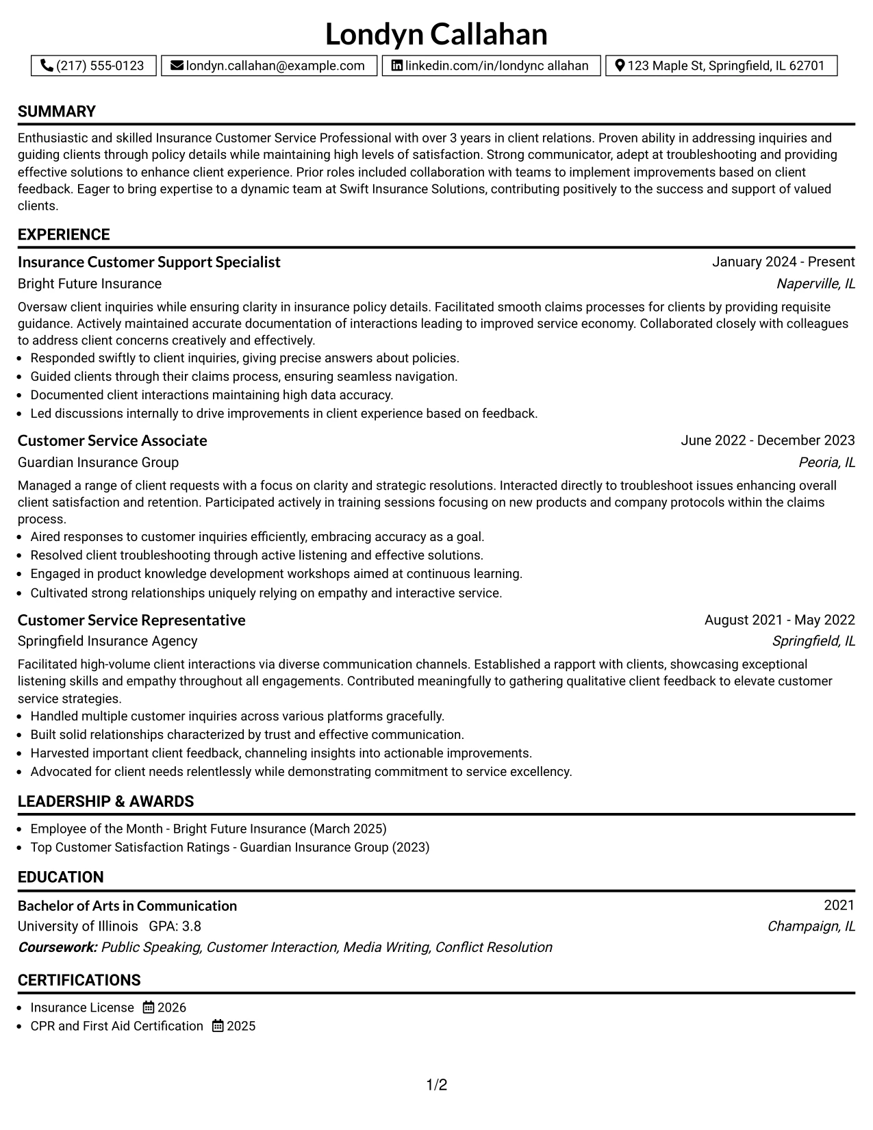 Resume Example Page 1