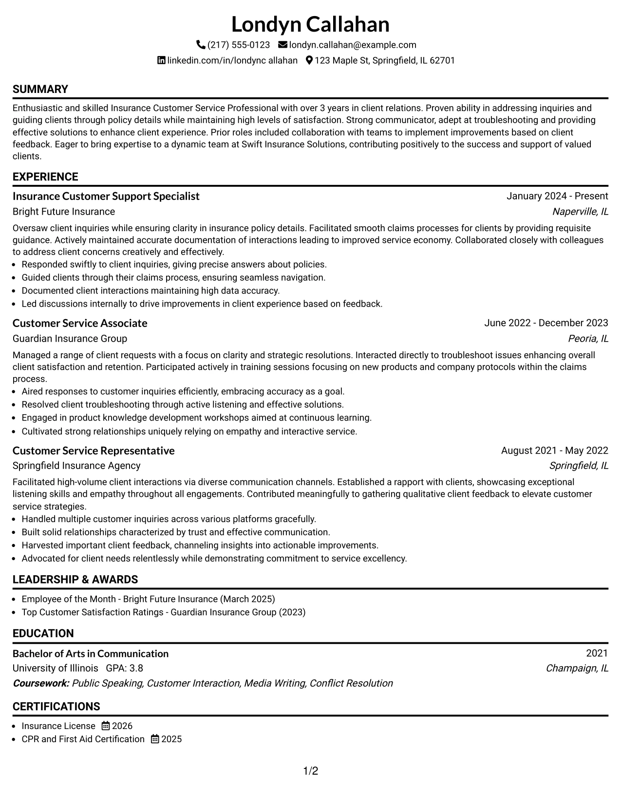 Resume Example Page 1
