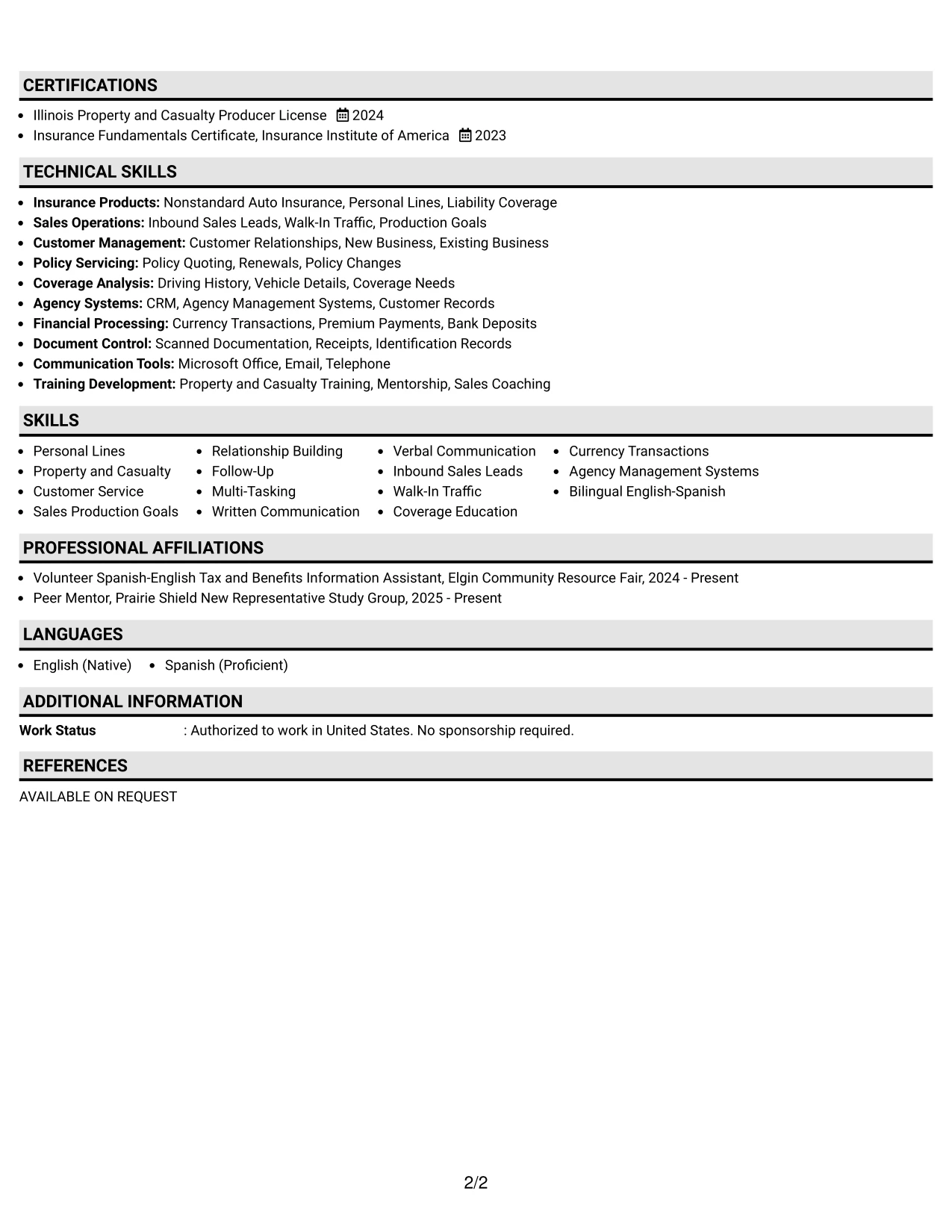 Resume Example Page 2