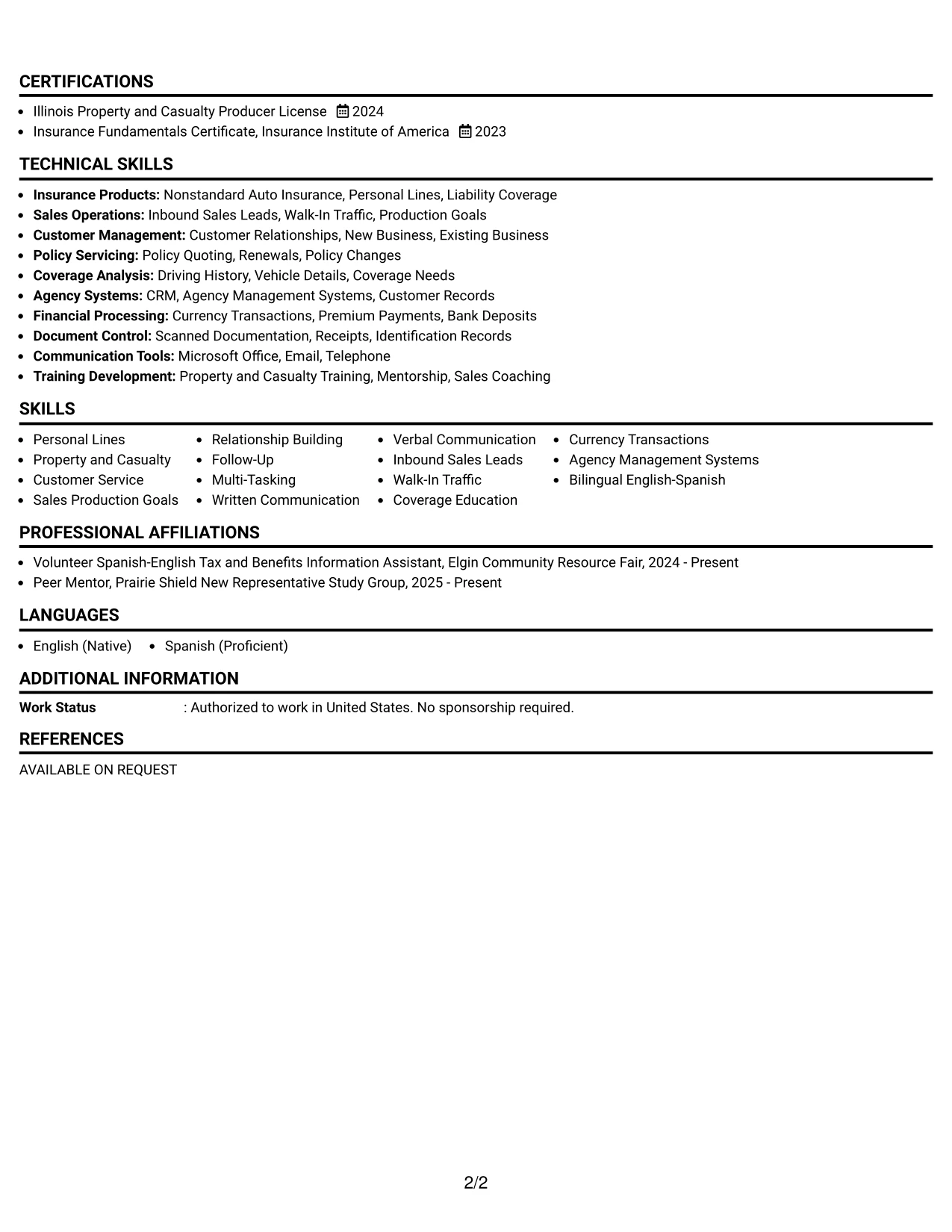 Resume Example Page 2