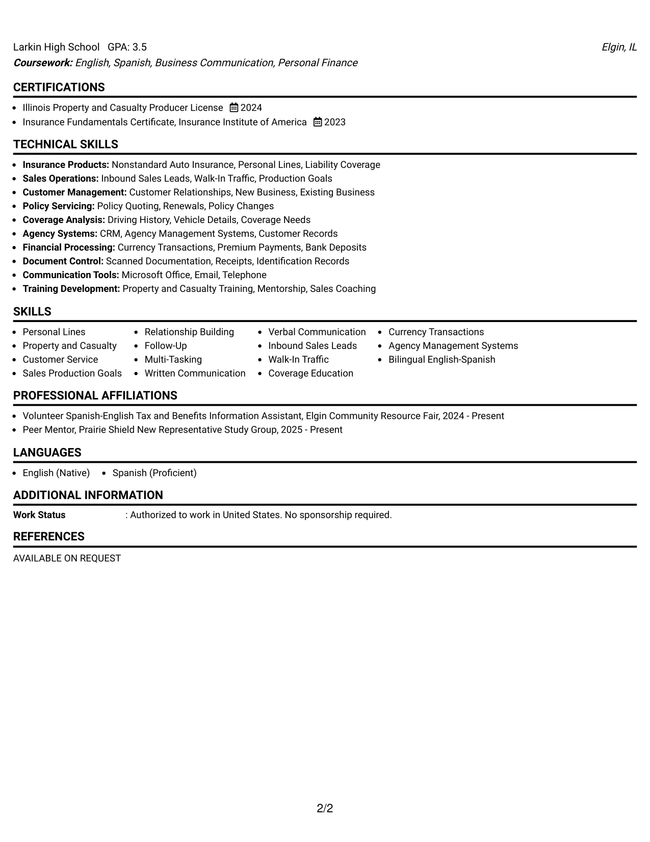 Resume Example Page 2
