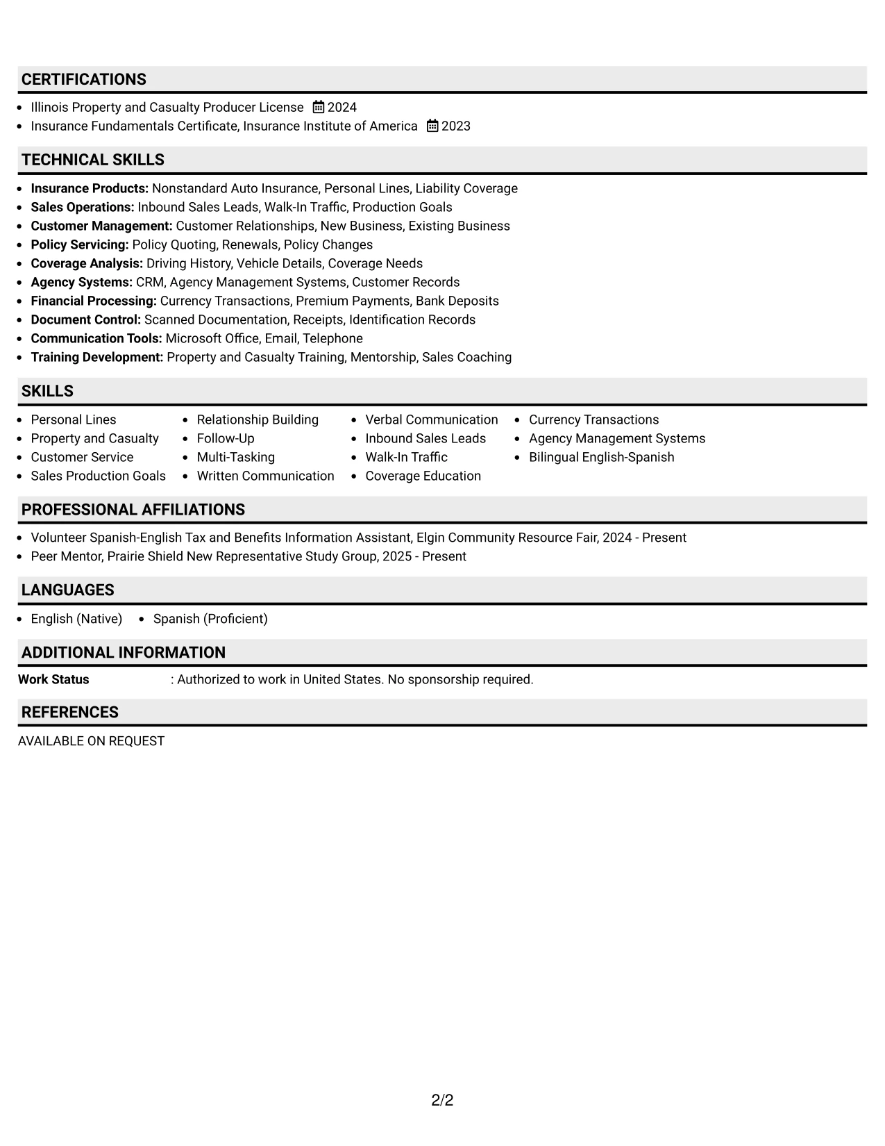 Resume Example Page 2