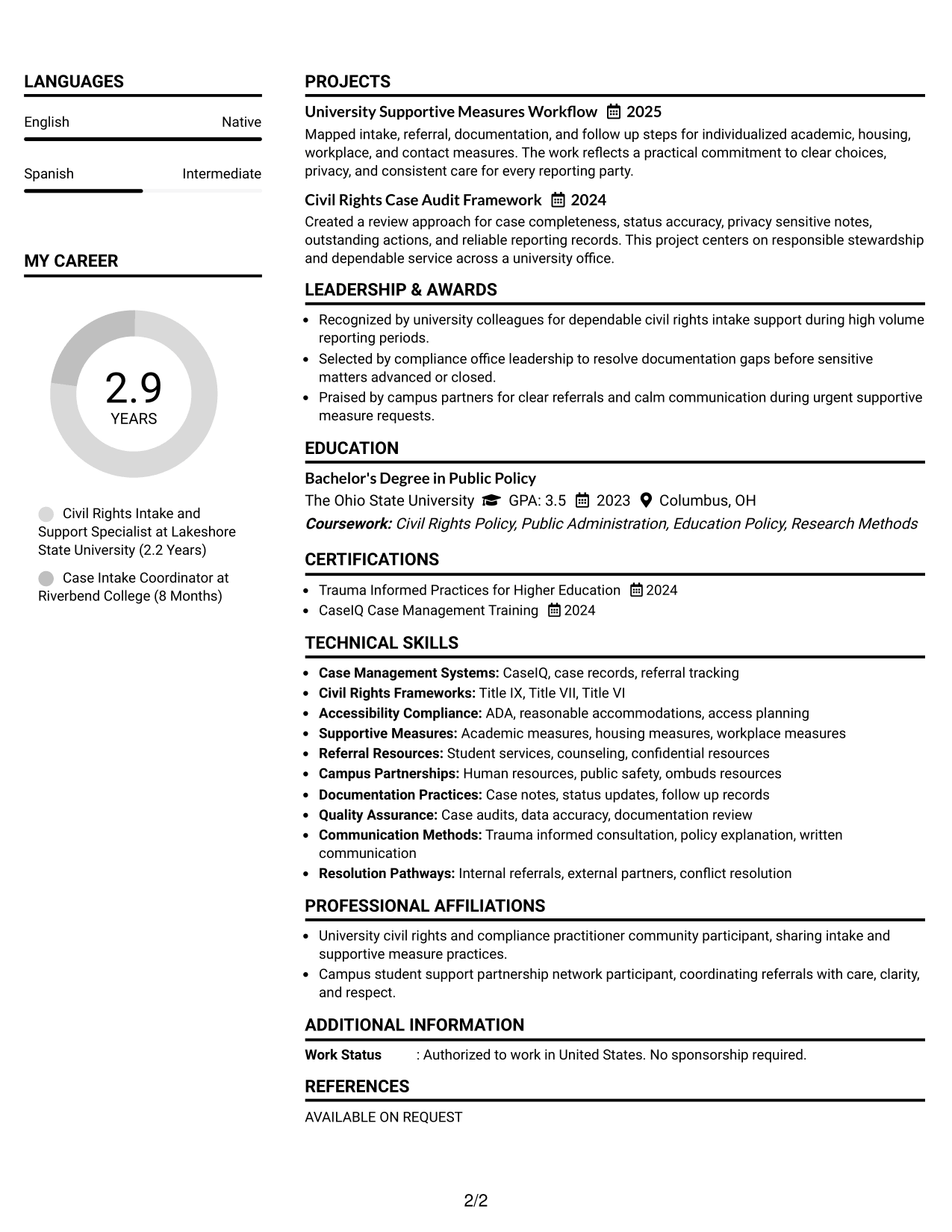 Resume Example Page 2