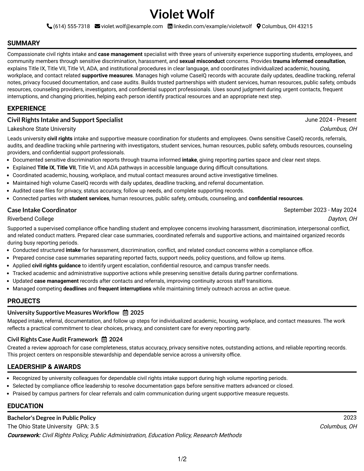 Resume Example Page 1