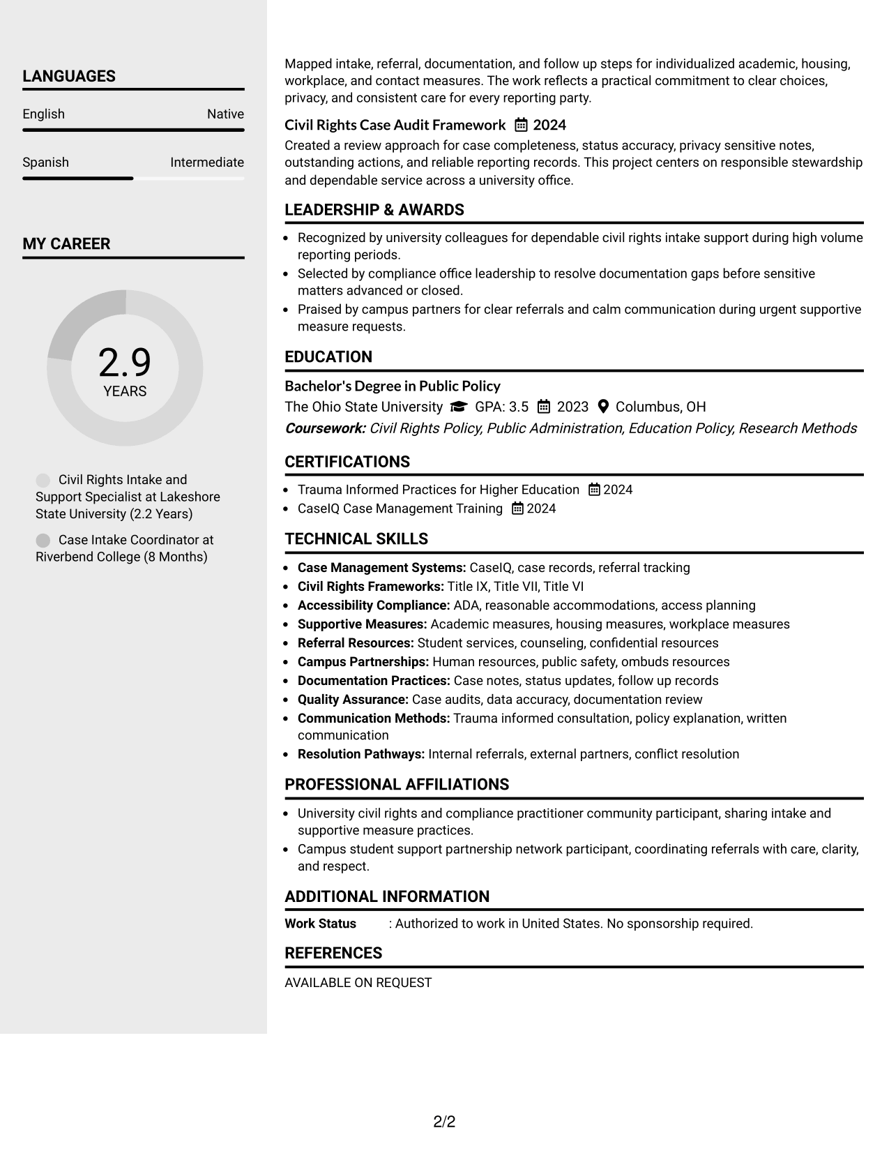Resume Example Page 2