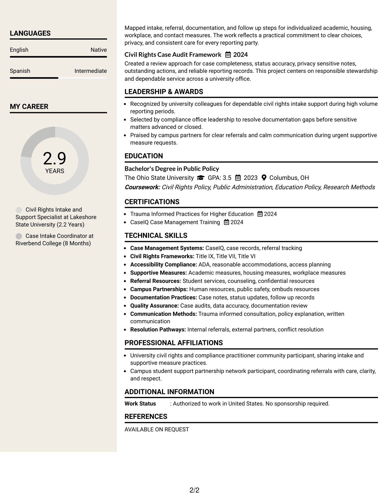Resume Example Page 2