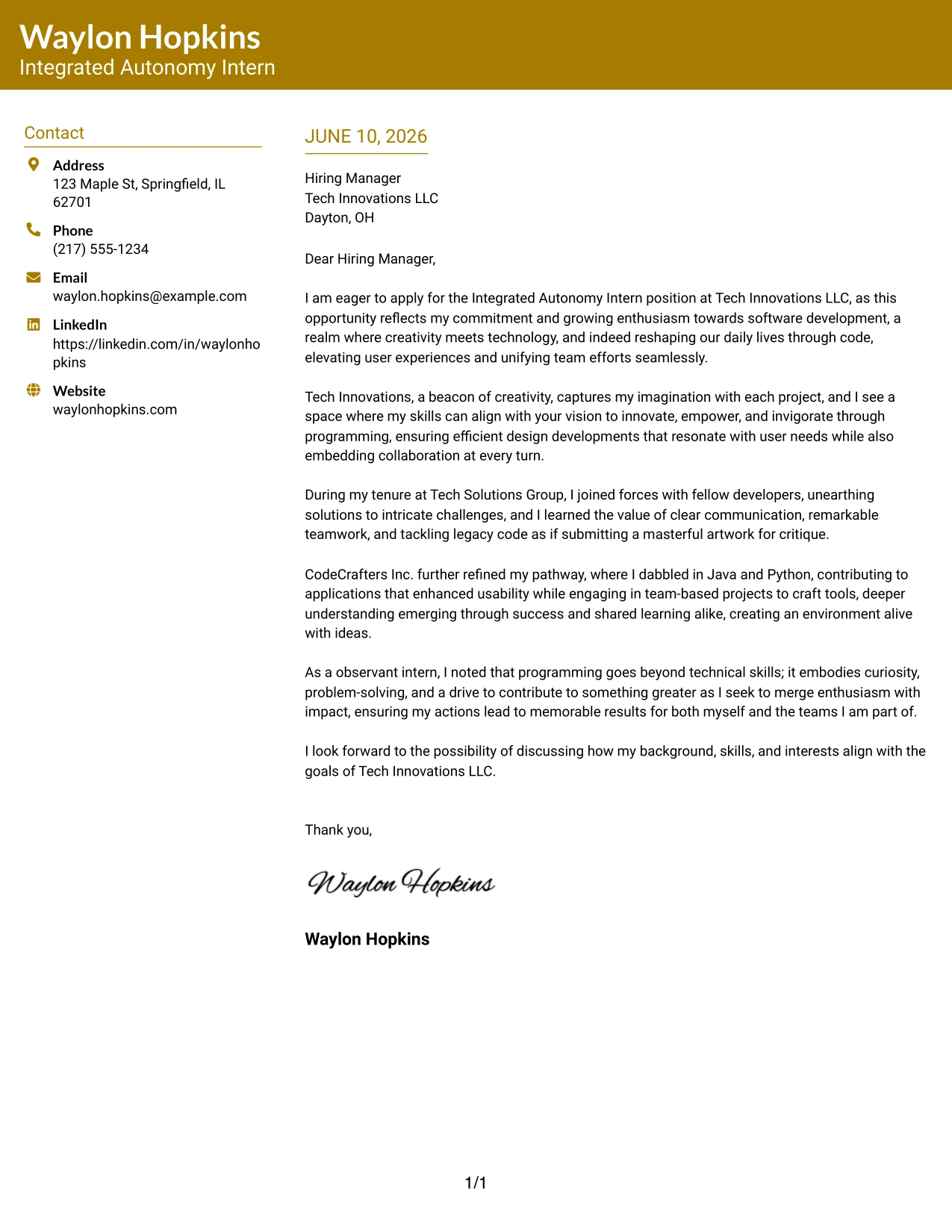 Resume Example Page 1