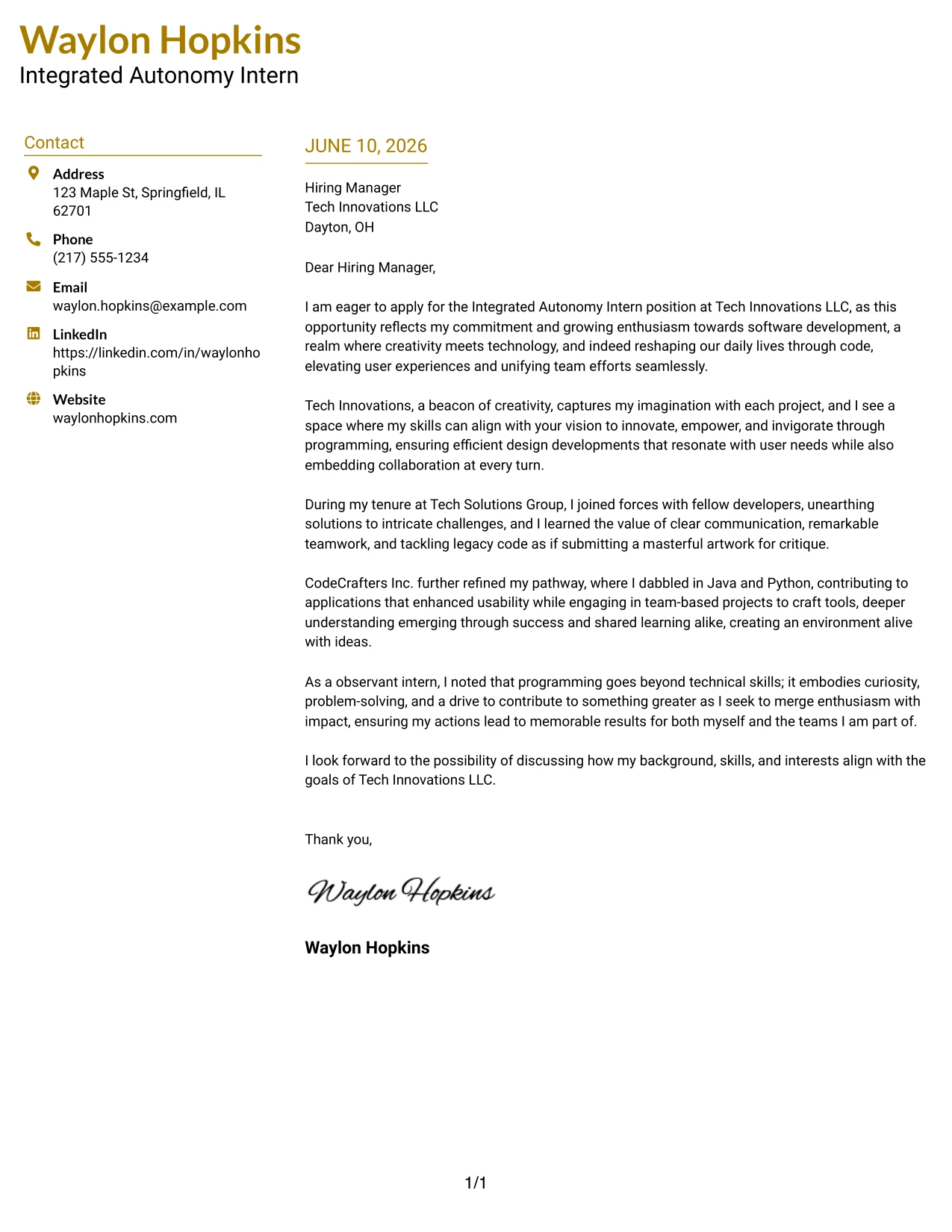 Resume Example Page 1