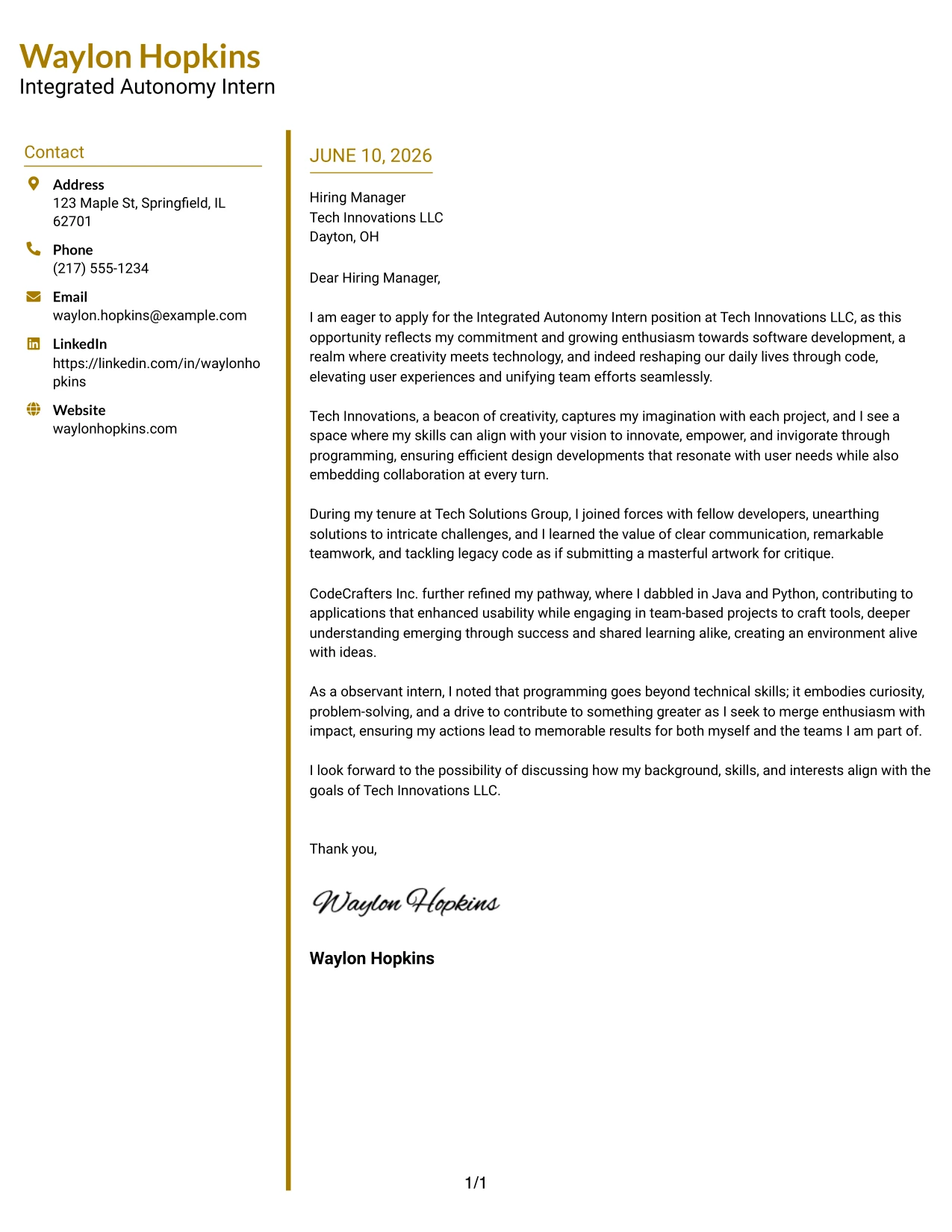 Resume Example Page 1