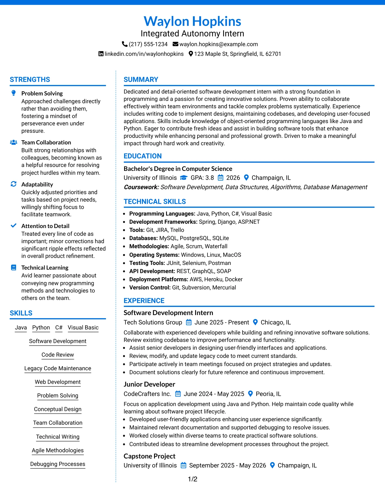 Resume Example Page 1