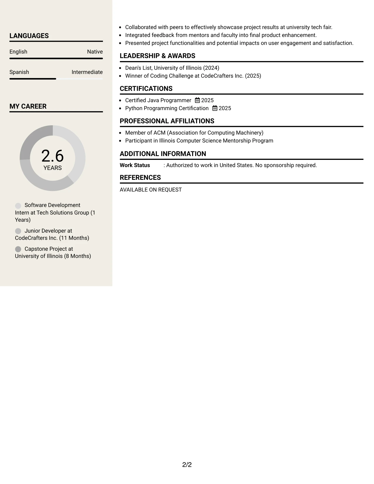 Resume Example Page 2