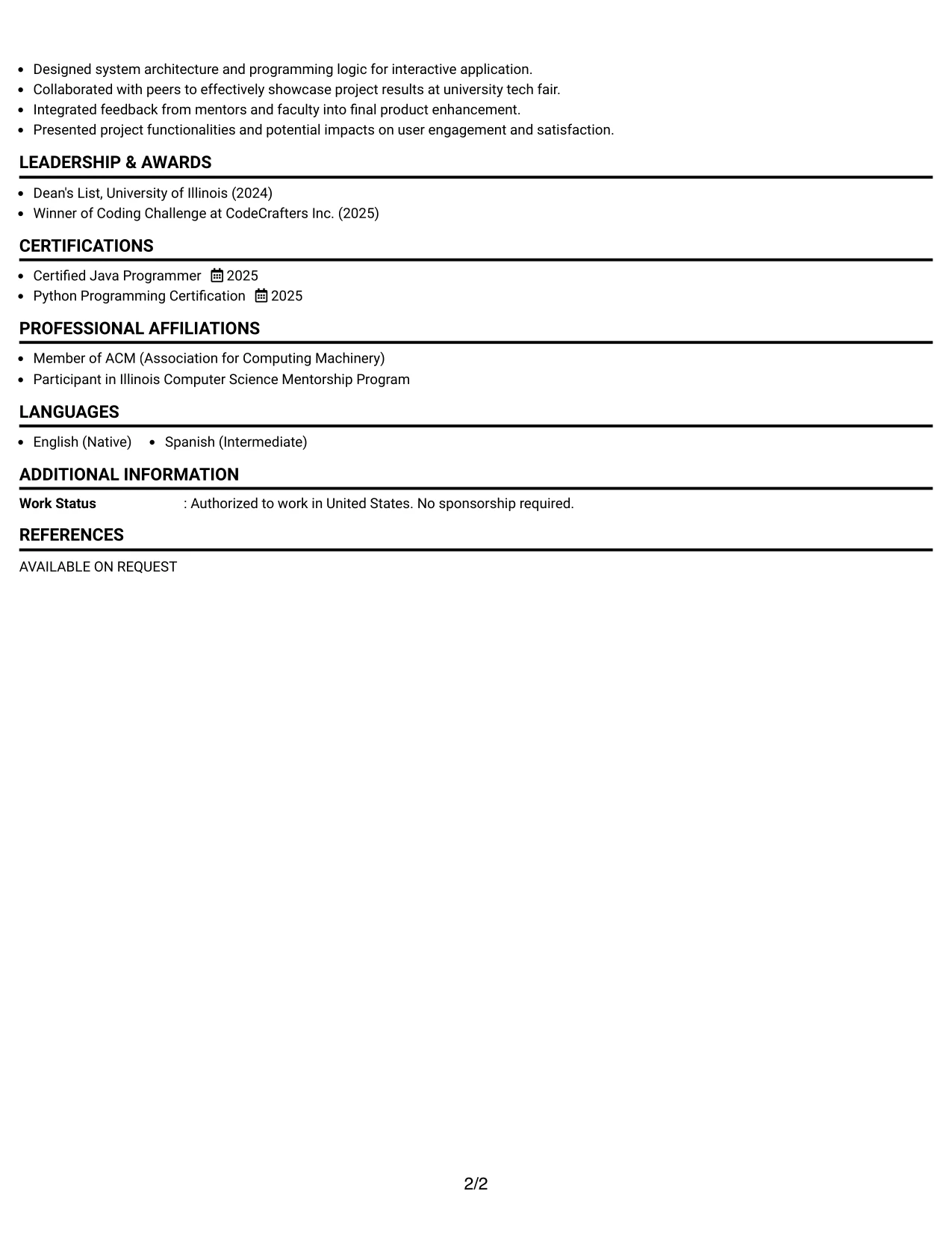 Resume Example Page 2