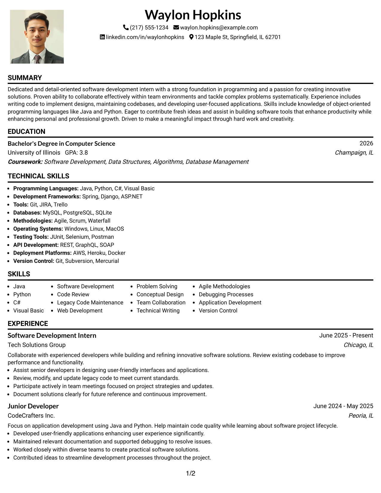 Resume Example Page 1