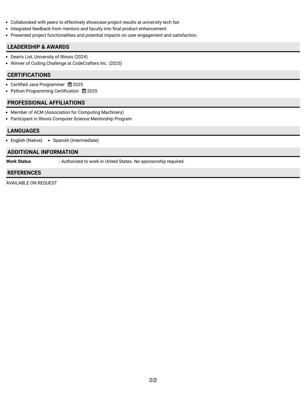 Resume Example Page 2