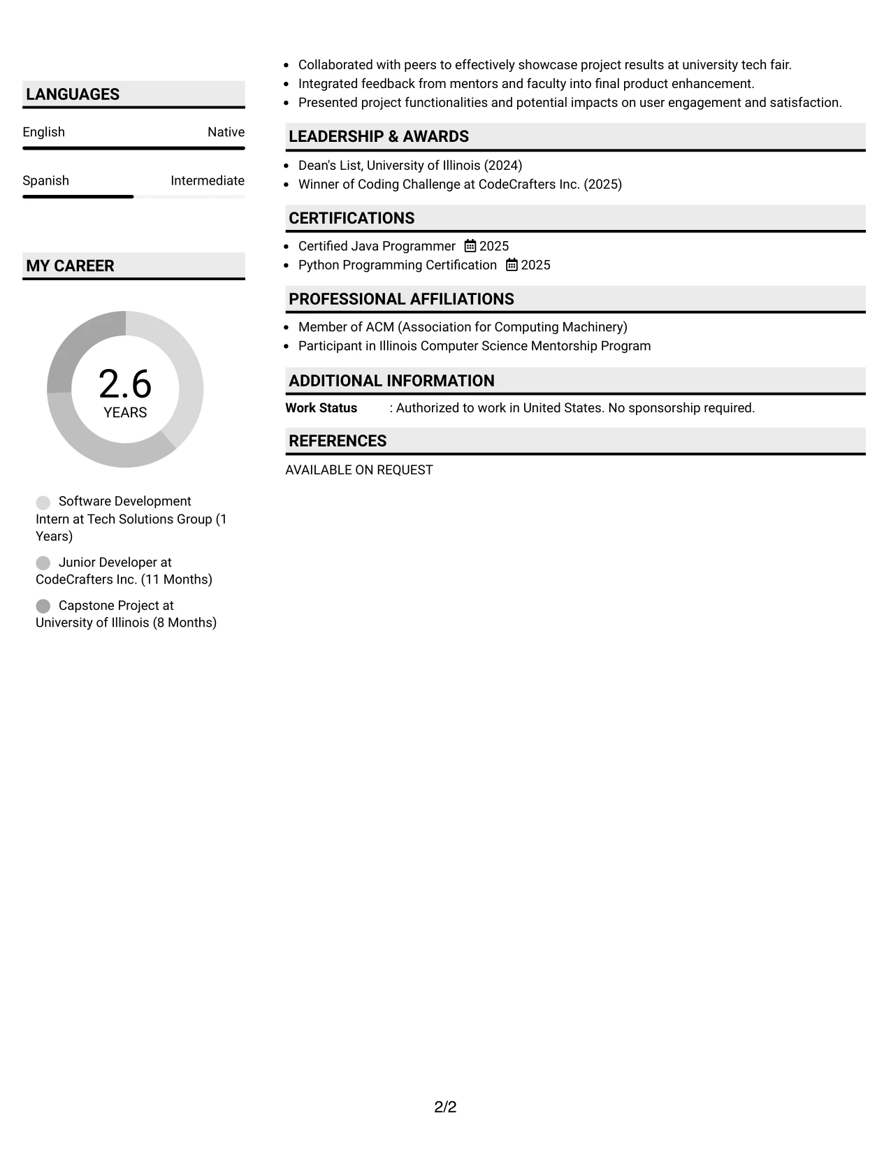 Resume Example Page 2