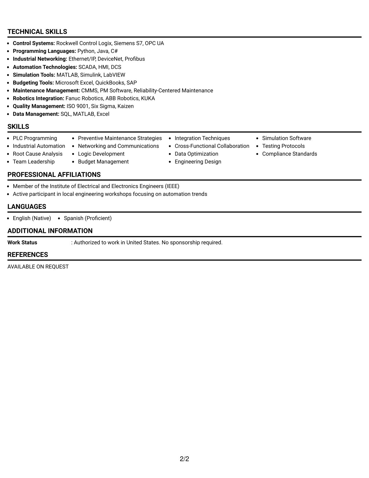 Resume Example Page 2