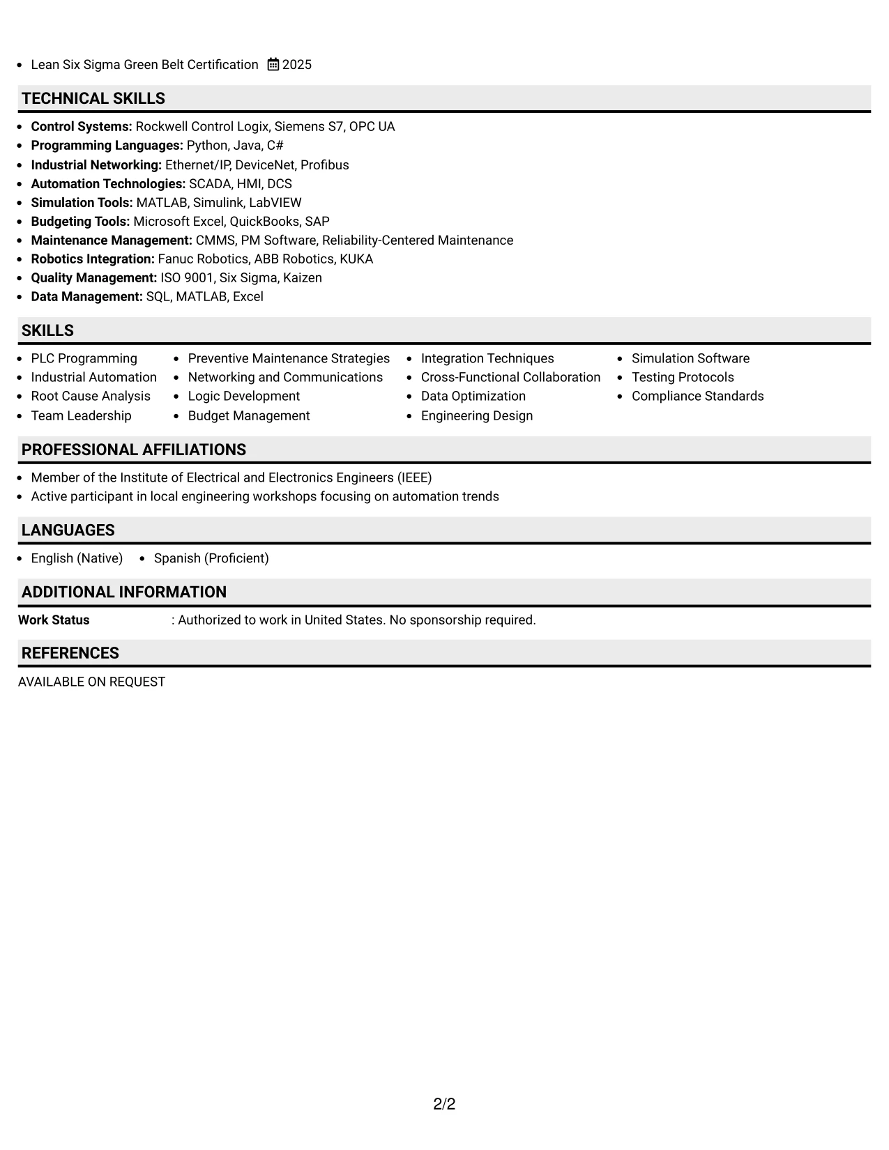 Resume Example Page 2