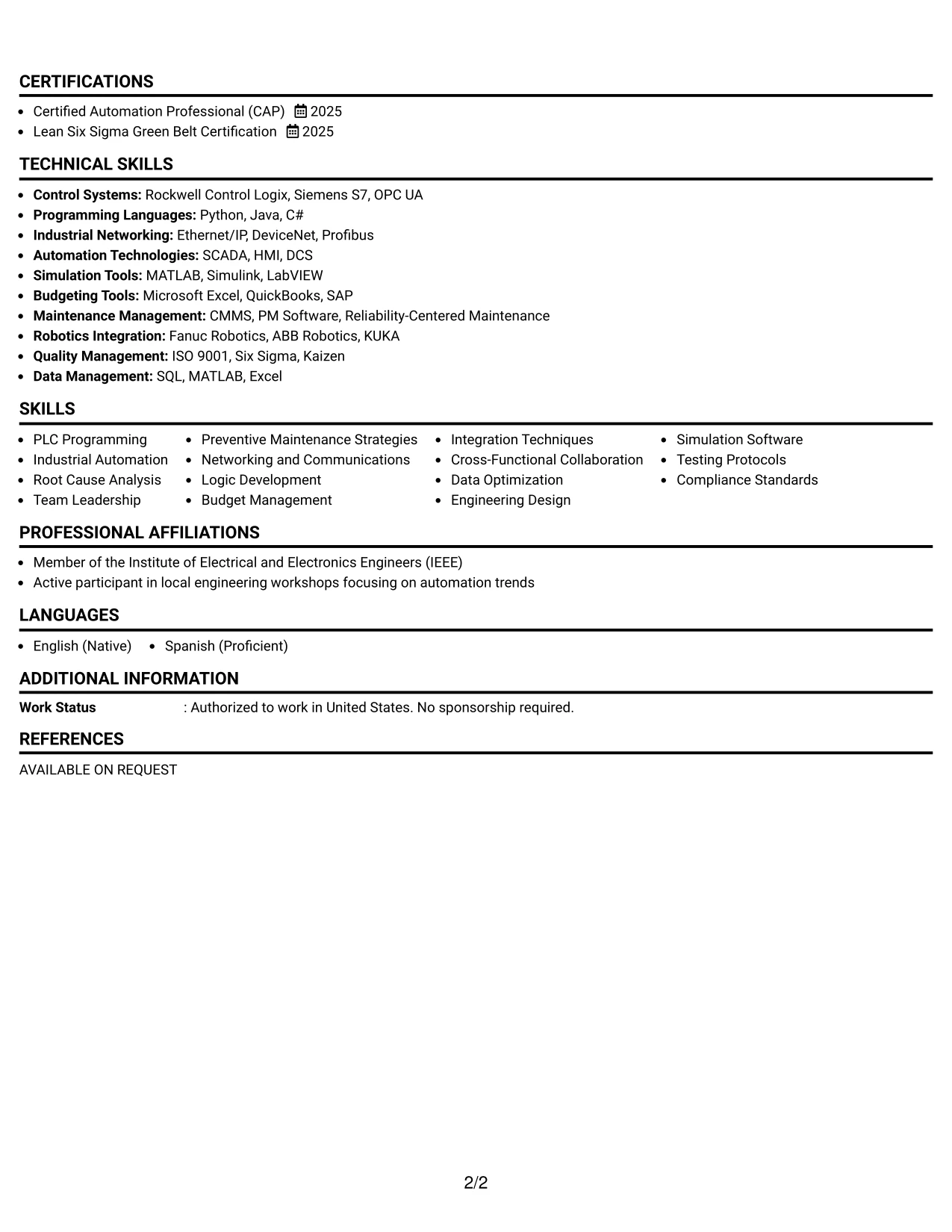 Resume Example Page 2