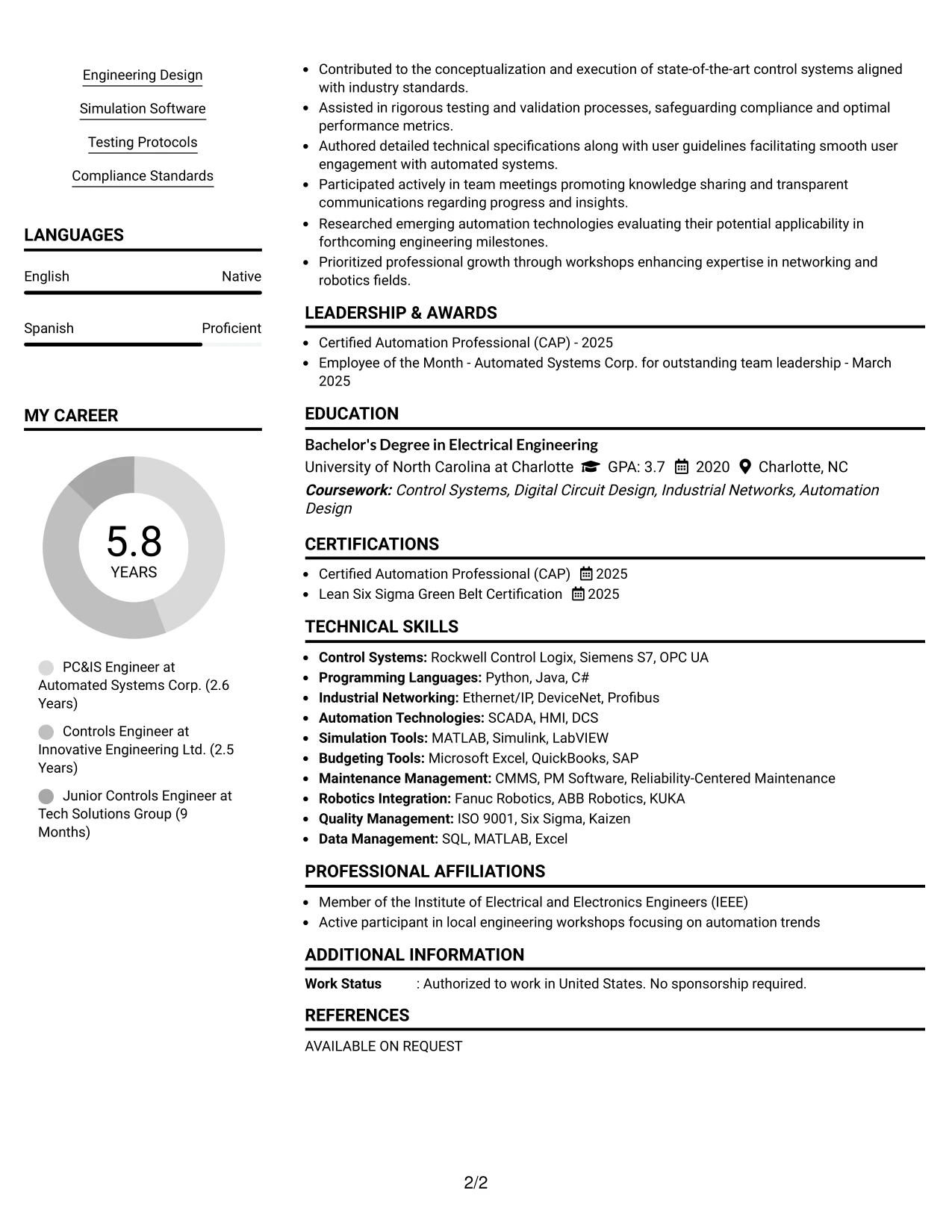Resume Example Page 2