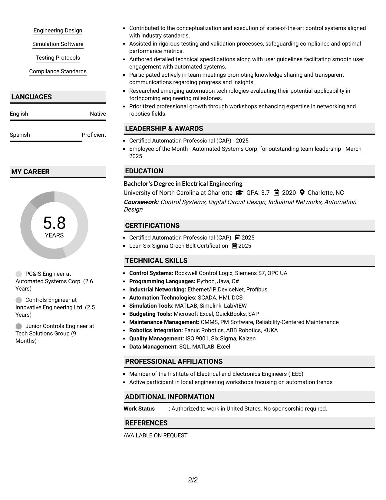 Resume Example Page 2