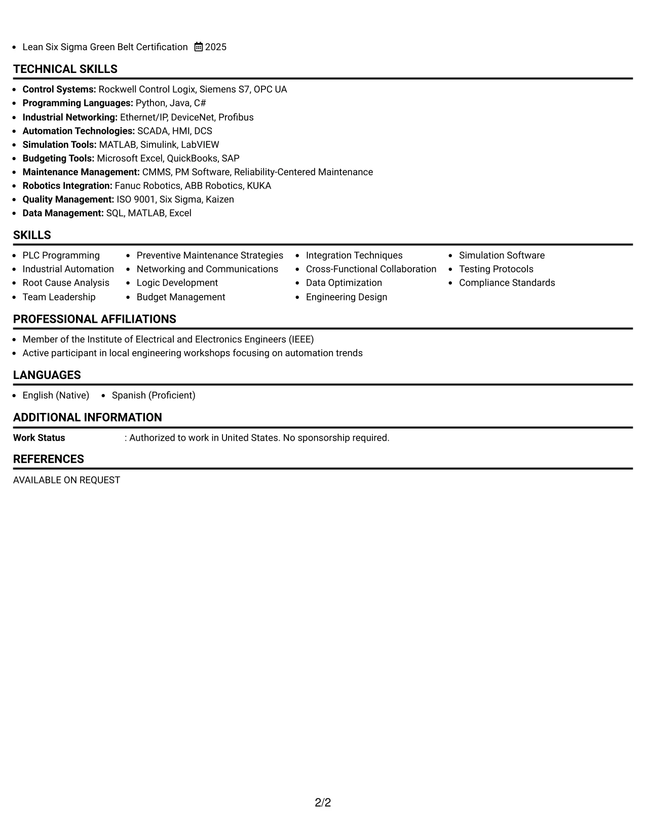 Resume Example Page 2
