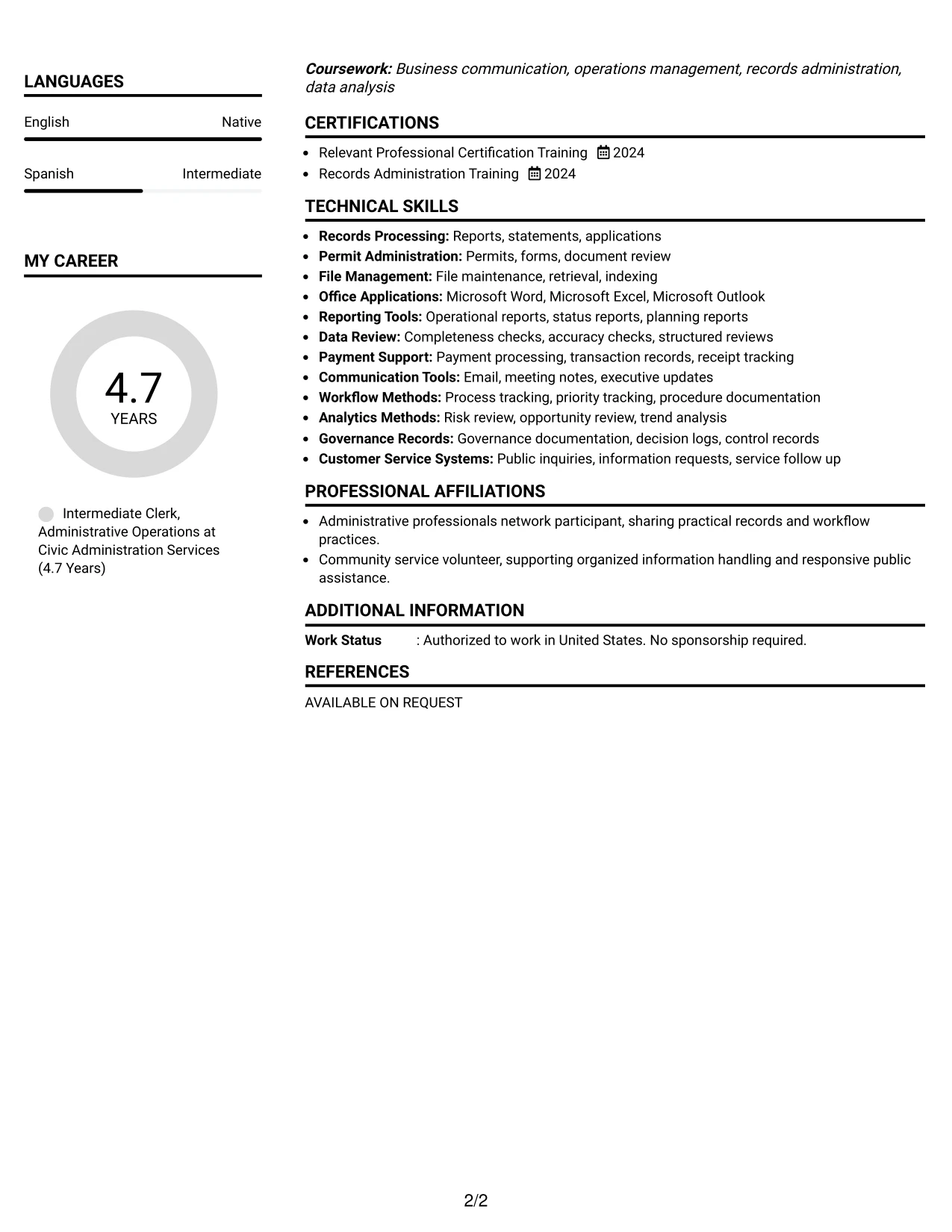 Resume Example Page 2