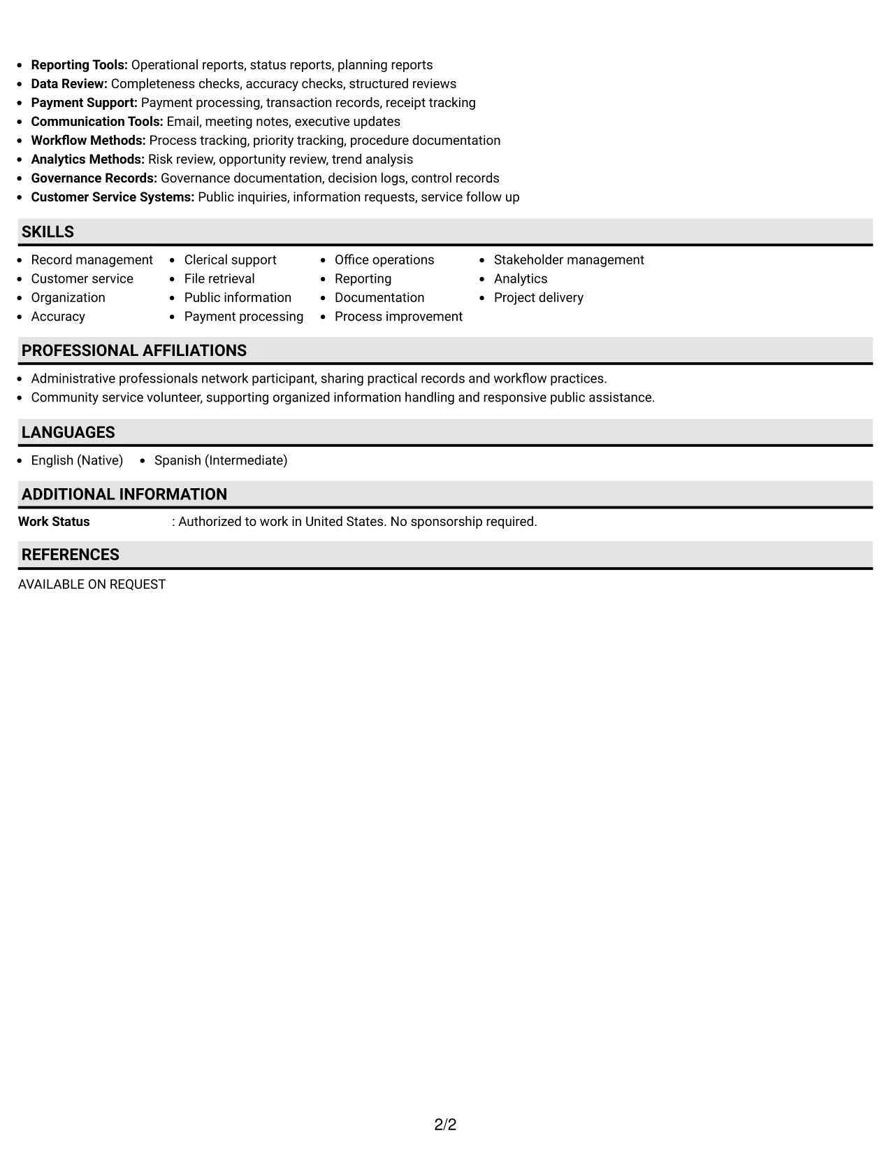 Resume Example Page 2
