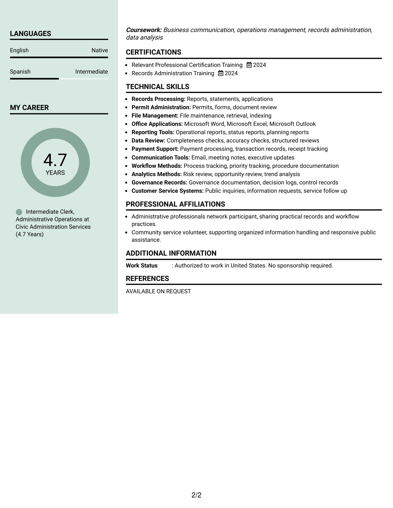 Resume Example Page 2