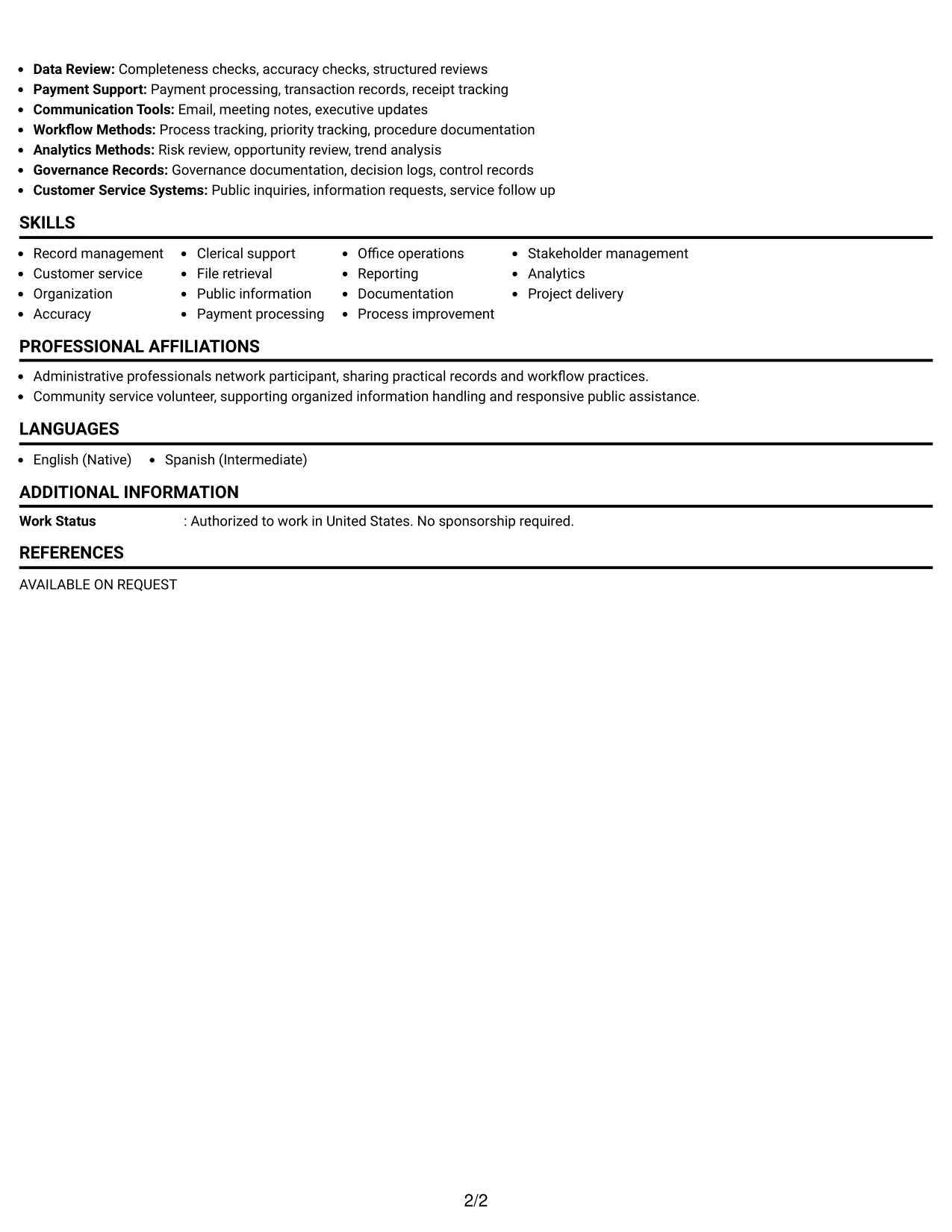 Resume Example Page 2