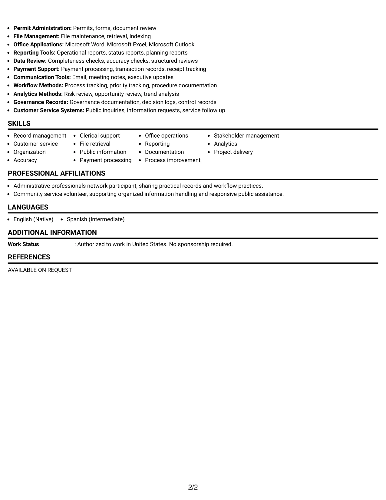 Resume Example Page 2