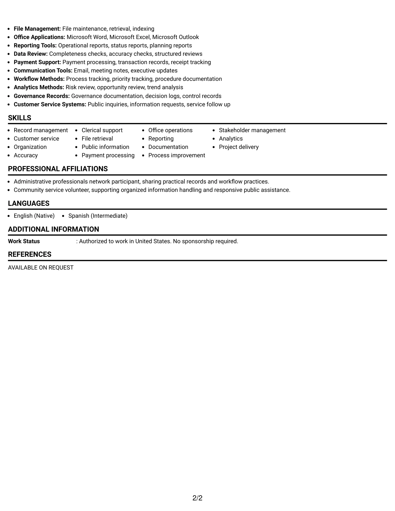 Resume Example Page 2