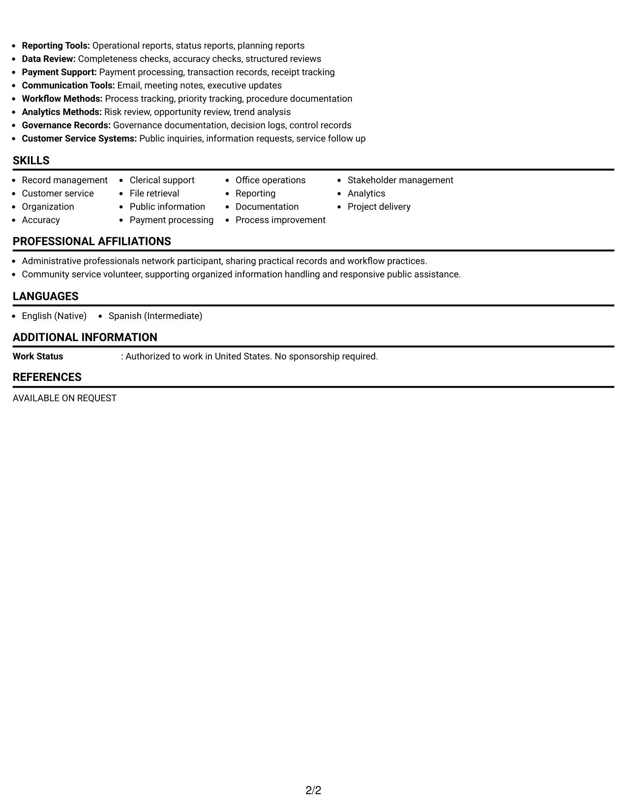 Resume Example Page 2