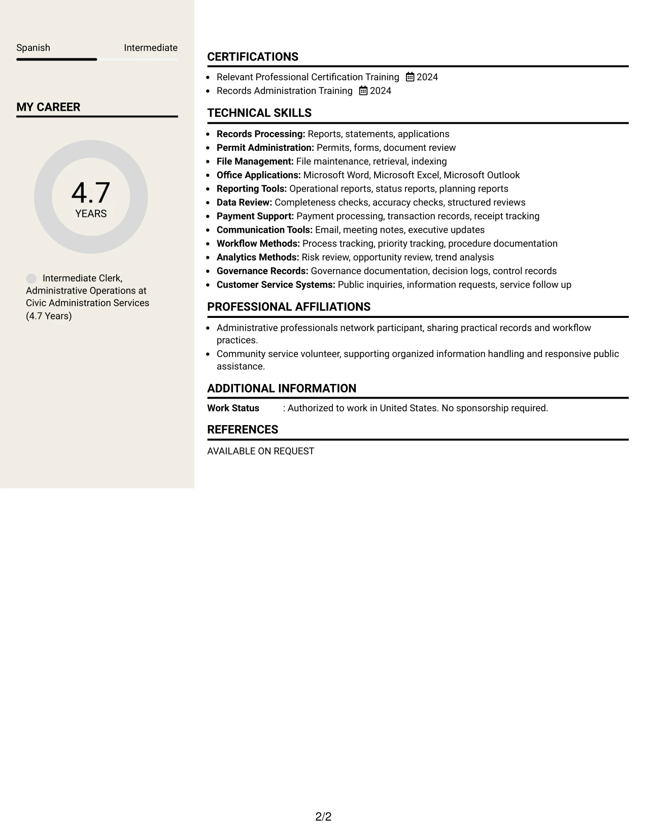 Resume Example Page 2