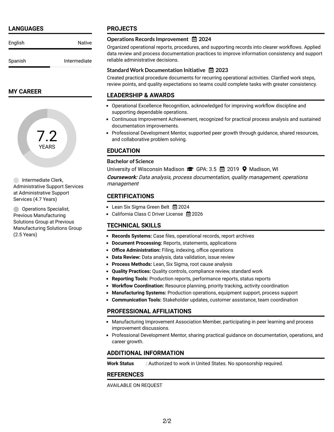 Resume Example Page 2