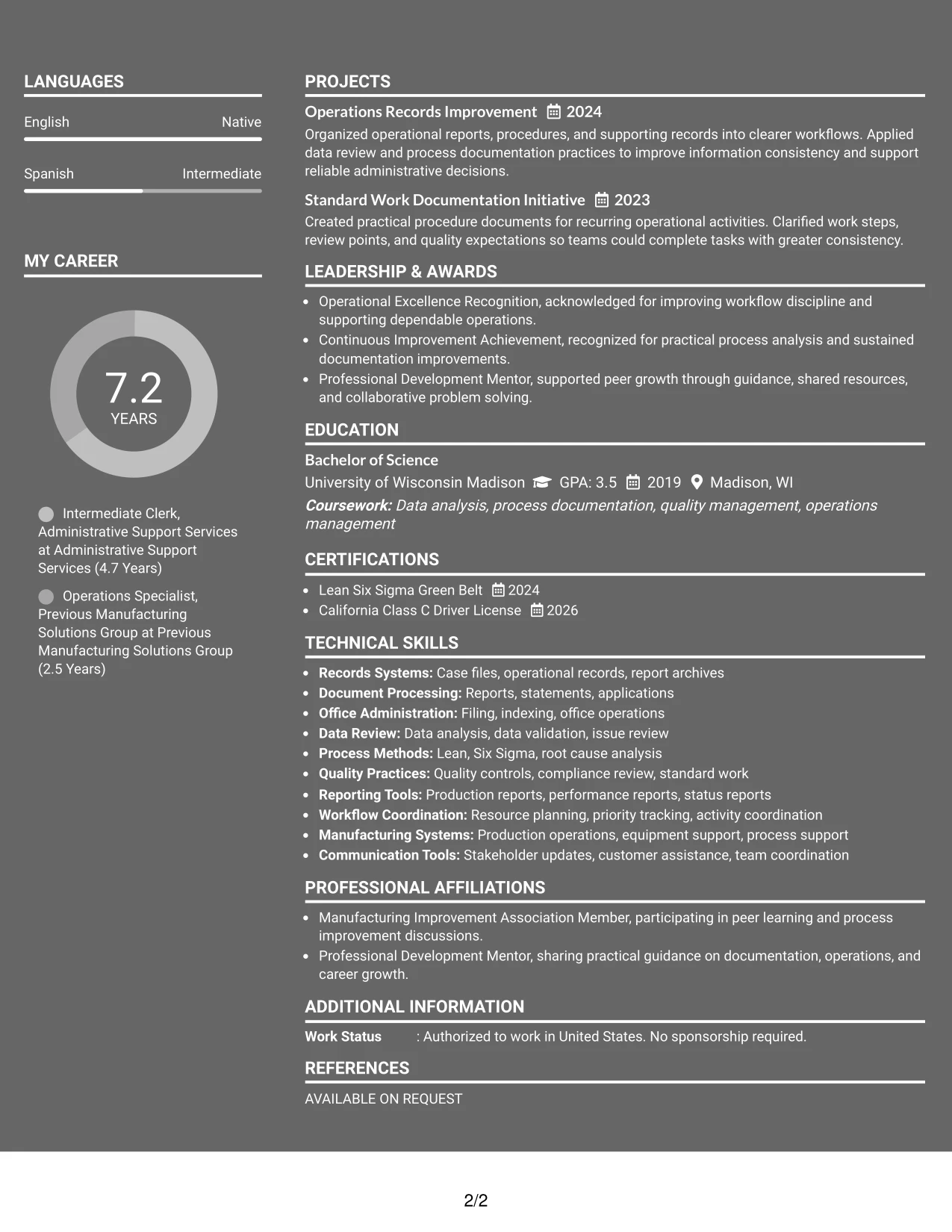Resume Example Page 2