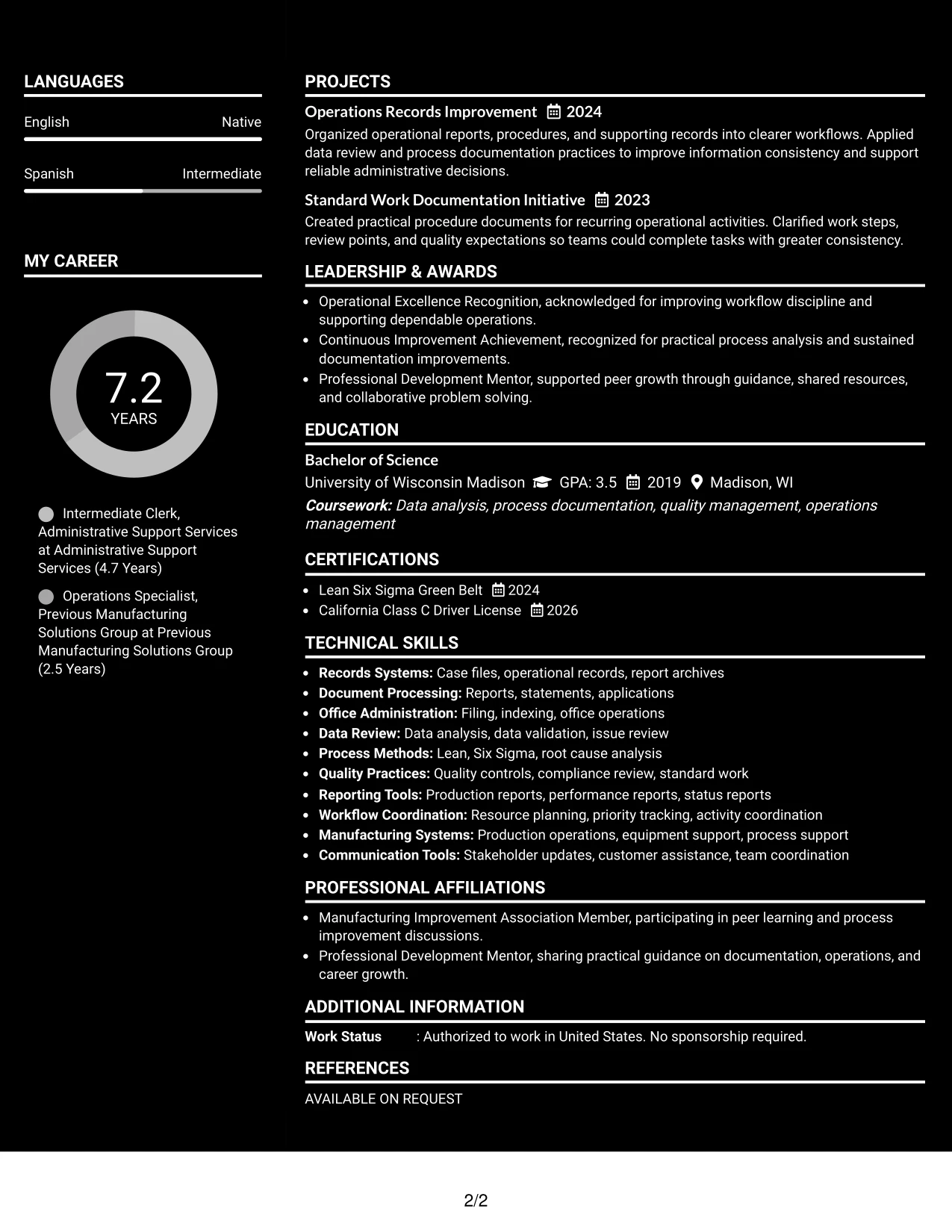 Resume Example Page 2